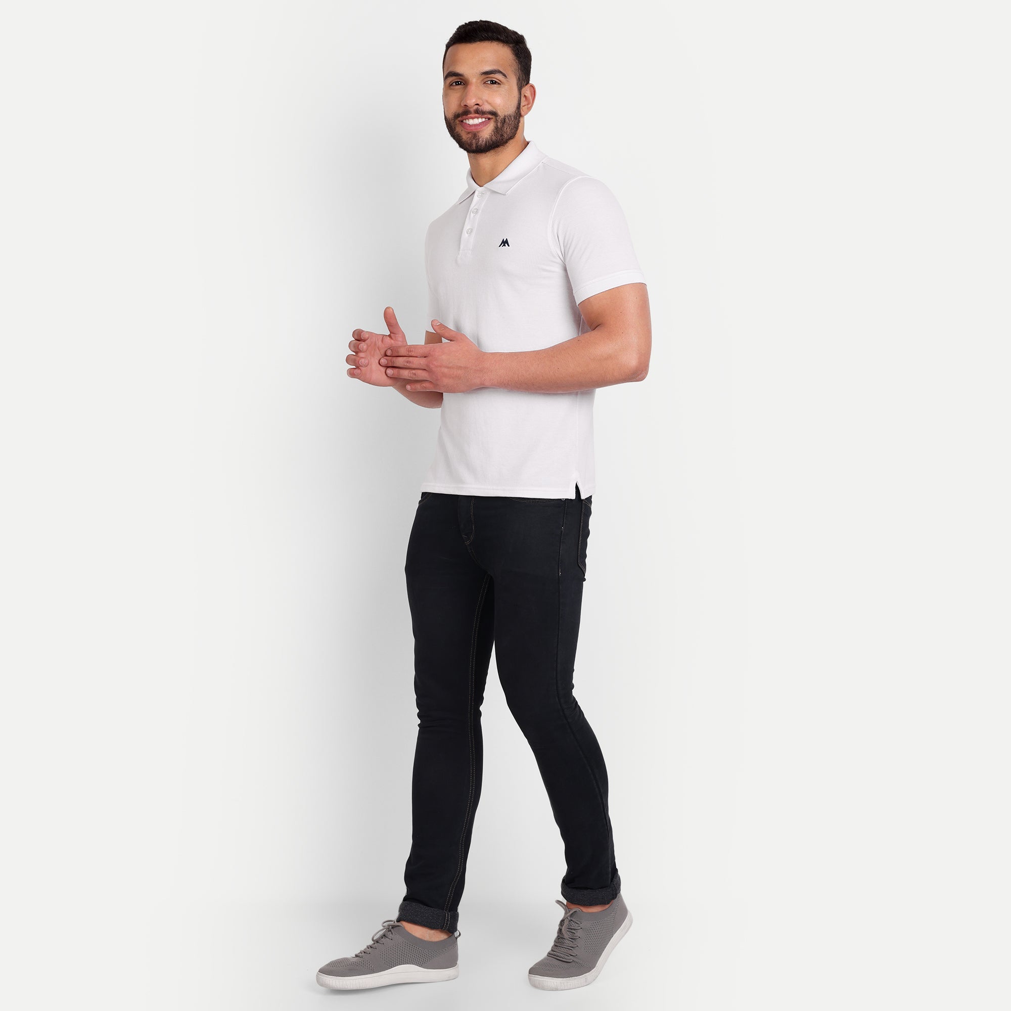 Men's Solid White Polo Neck T-Shirt