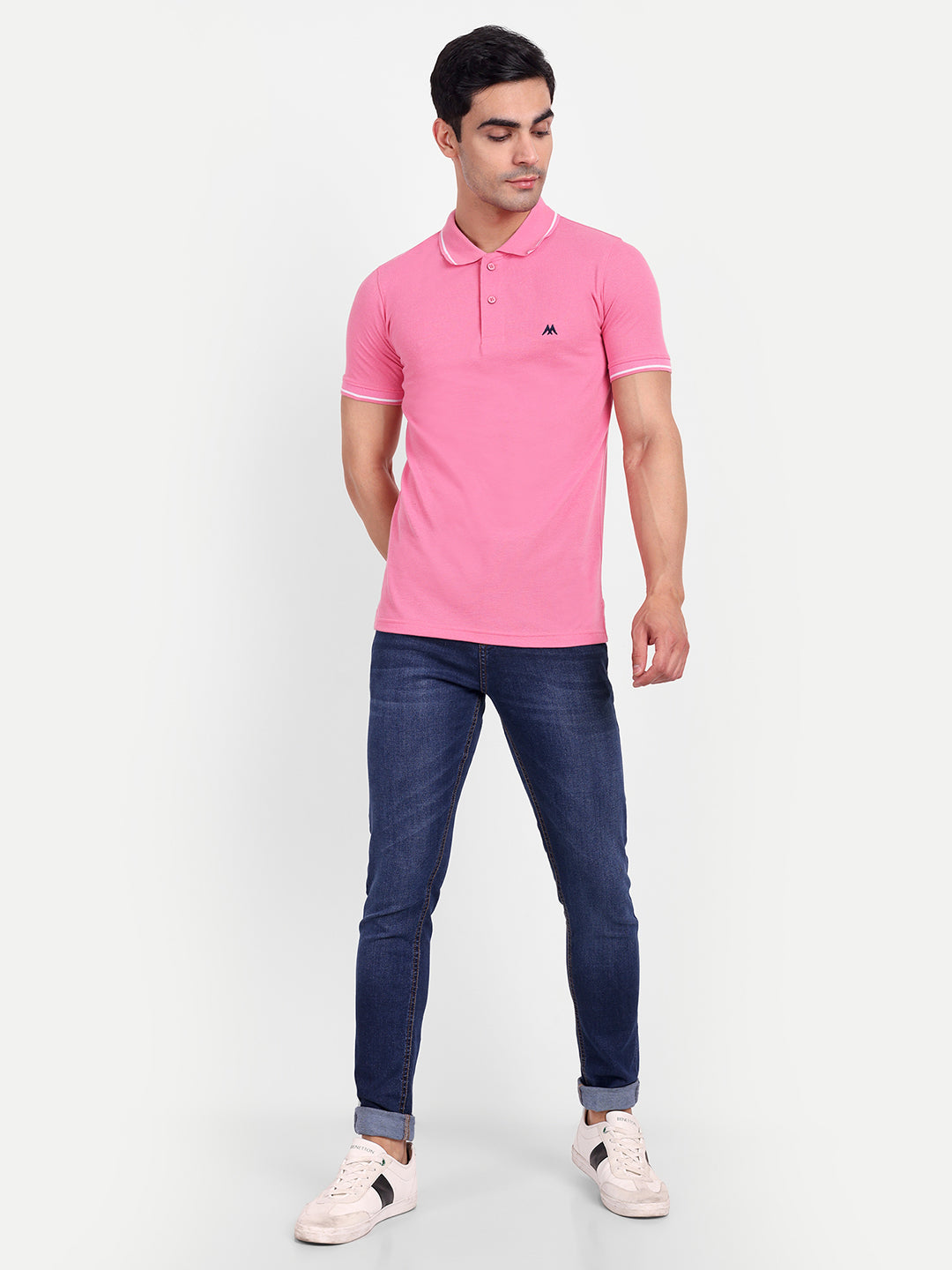 Men's Solid Pink Polo Neck T-Shirt