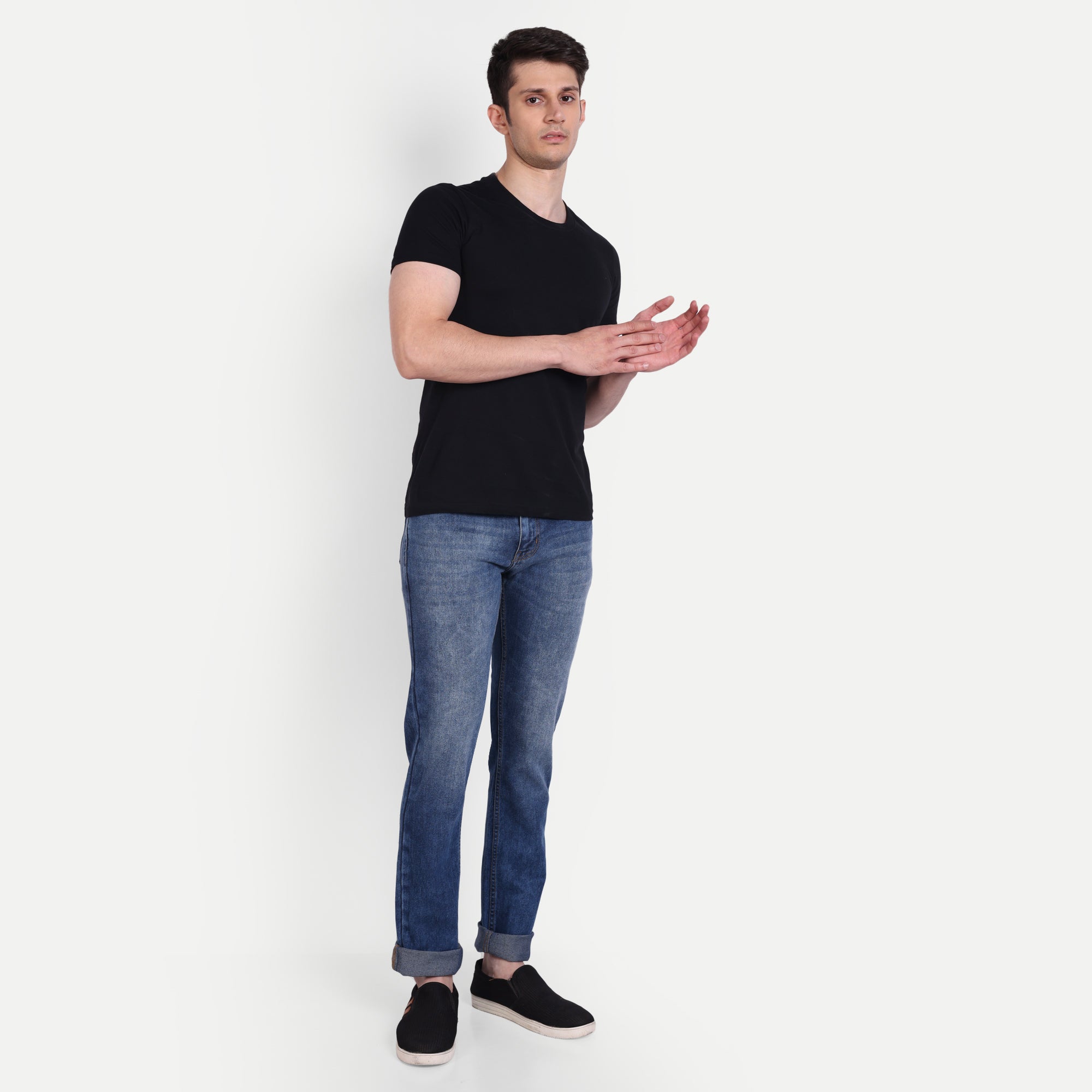 Classic Blue Straight Fit Mid-Wash Denim Jeans