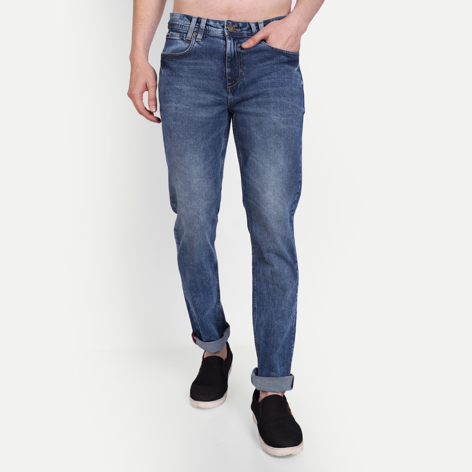 Classic Mid Blue Straight Fit Washed Jeans