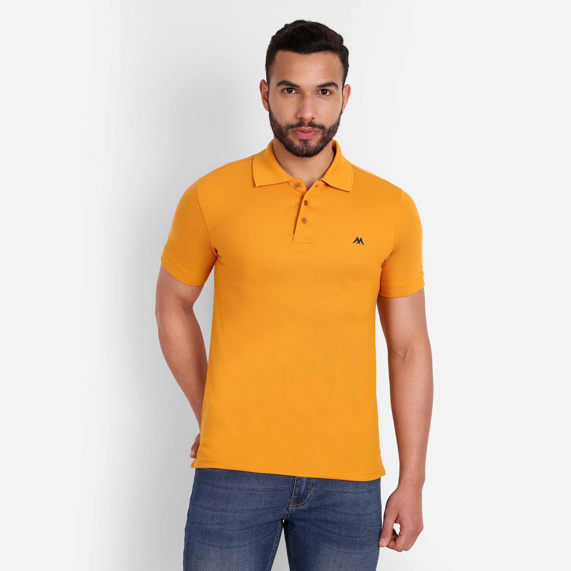 Men's Solid Mustard Yellow Polo Neck T-Shirt