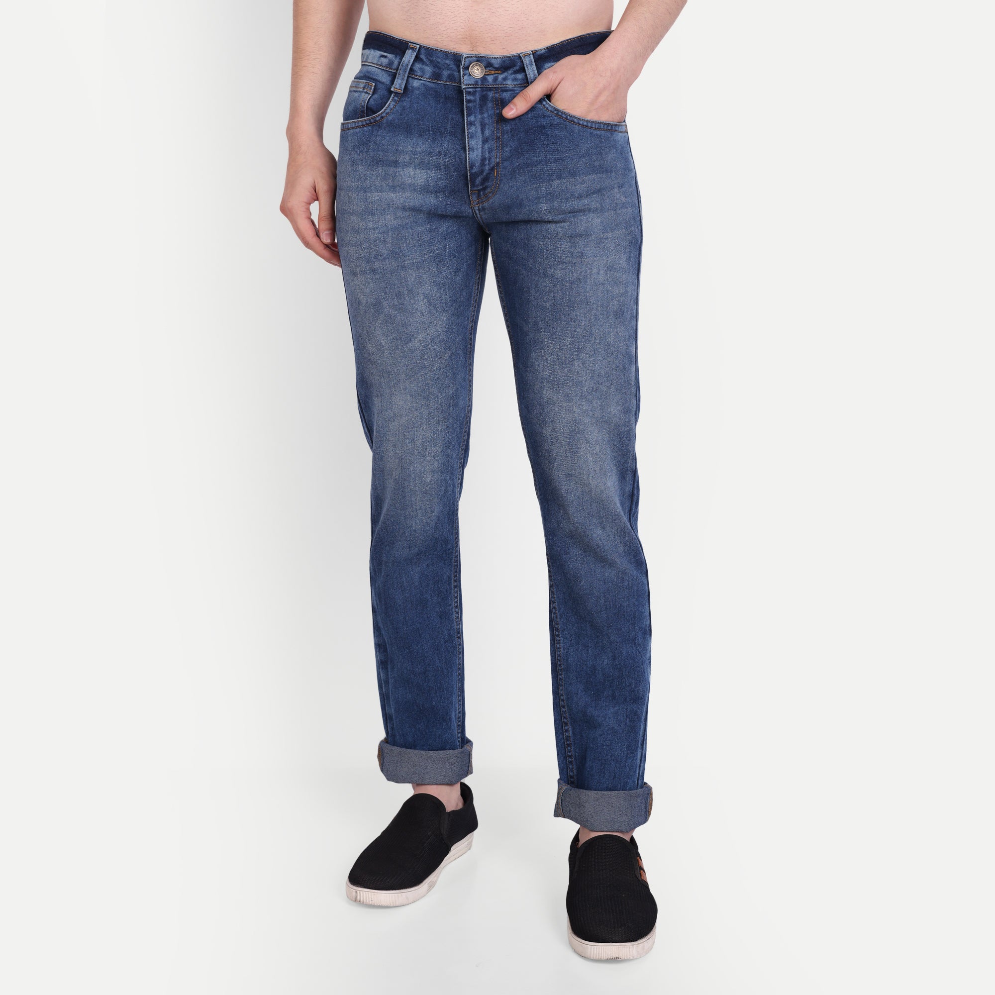Classic Blue Straight Fit Mid-Wash Denim Jeans