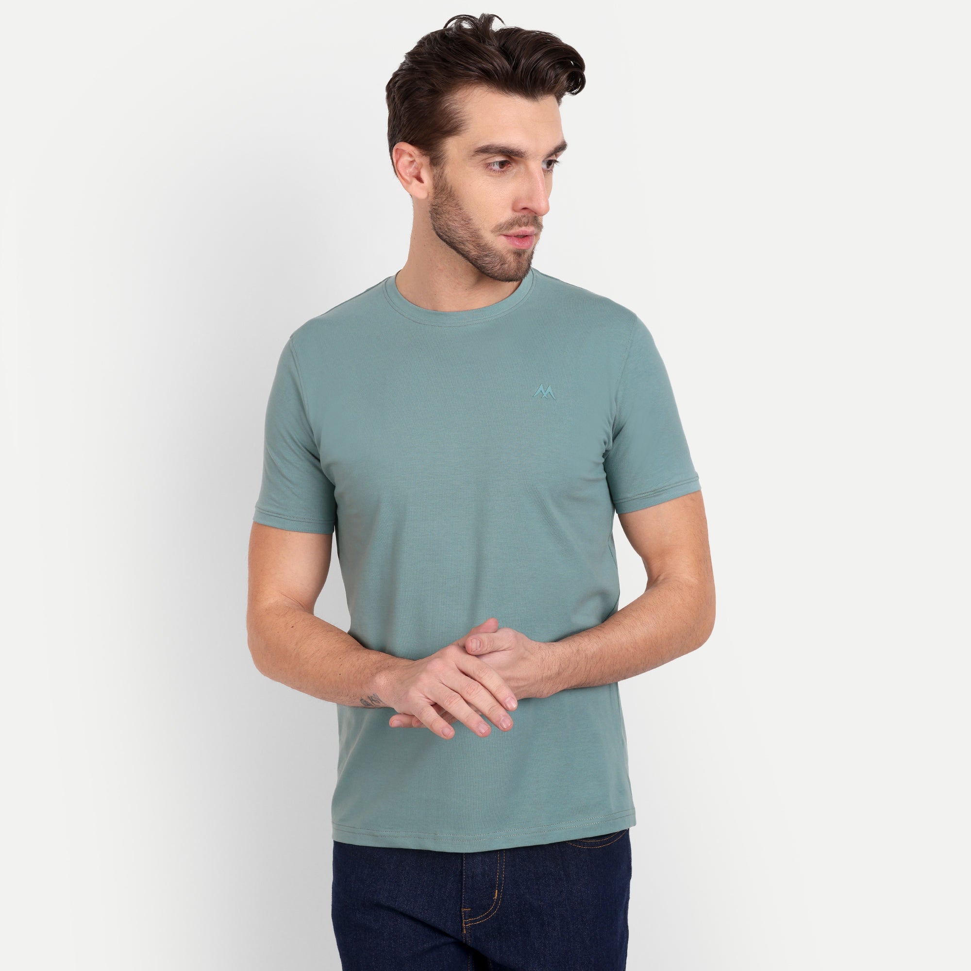 Men's Solid Dusty Green Round Neck T-Shirt