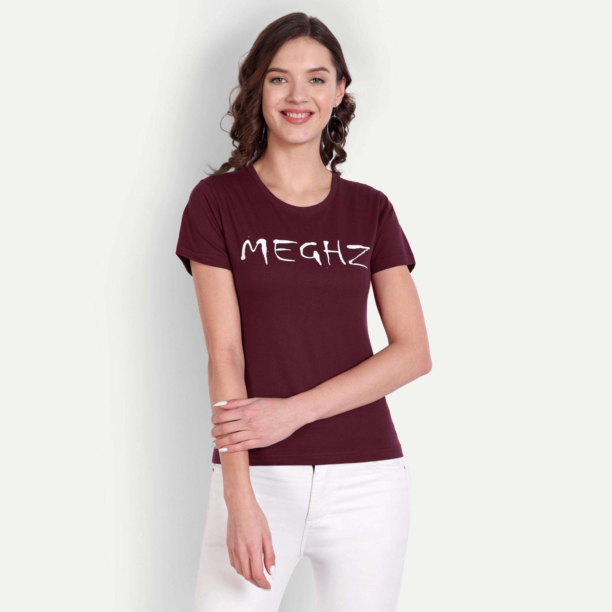 Women’s Maroon Round Neck T-Shirt