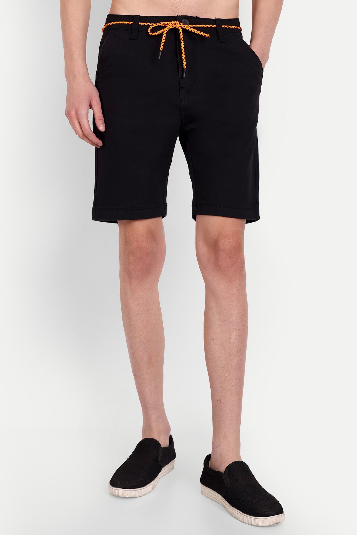 Men Black Denim Drawcord Shorts