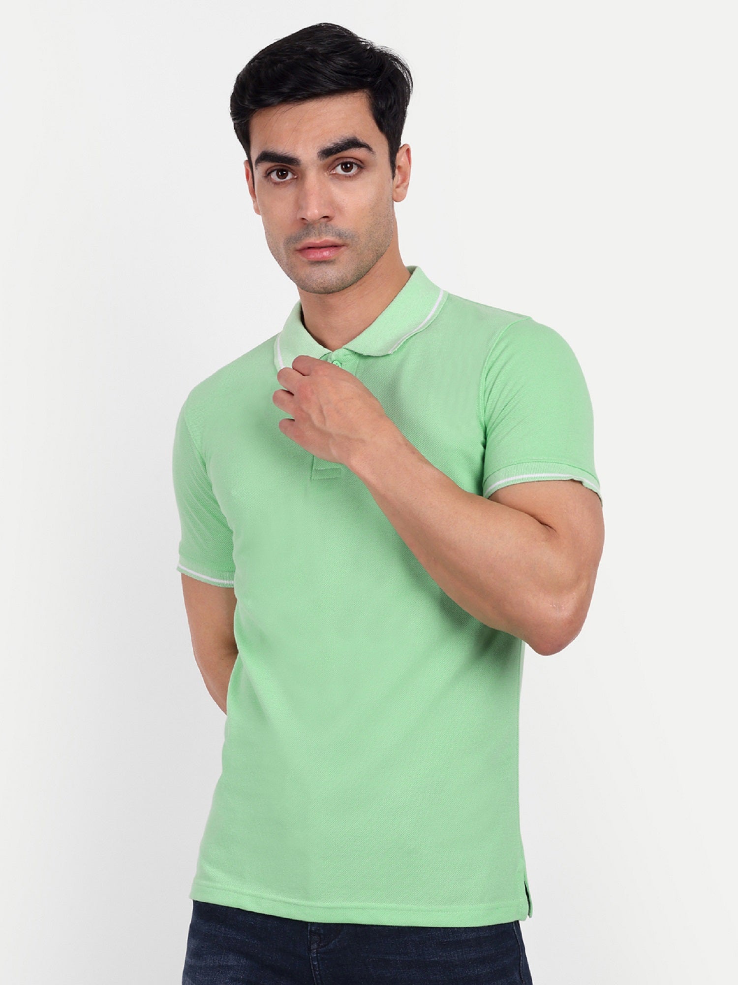 Men's Solid Light Green Polo Neck T-Shirt