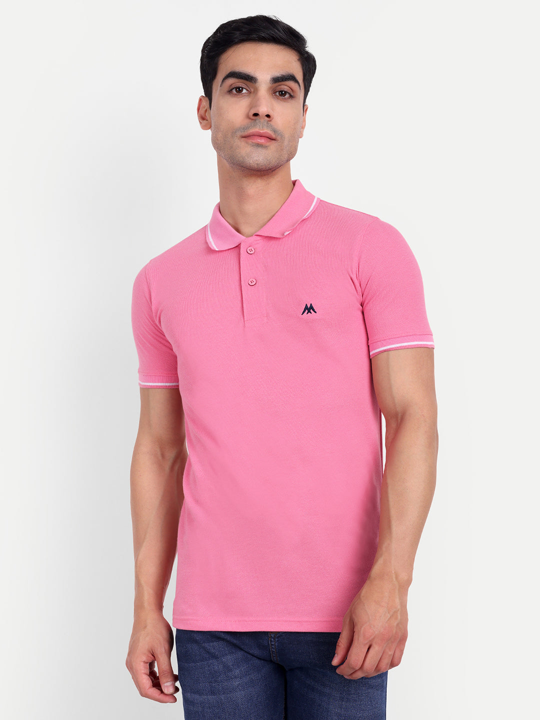 Men's Solid Pink Polo Neck T-Shirt