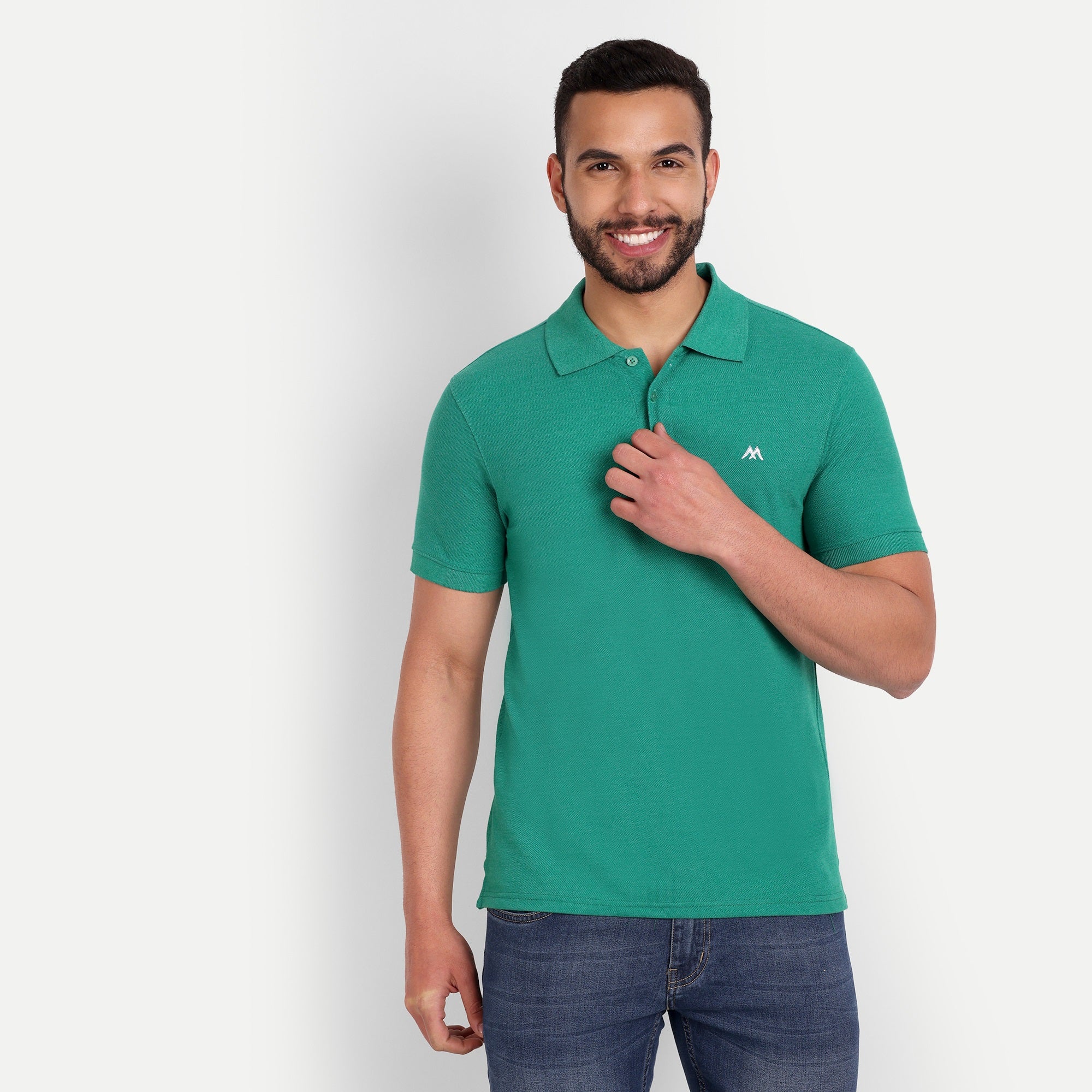 Men's Solid Green Polo Neck T-Shirt