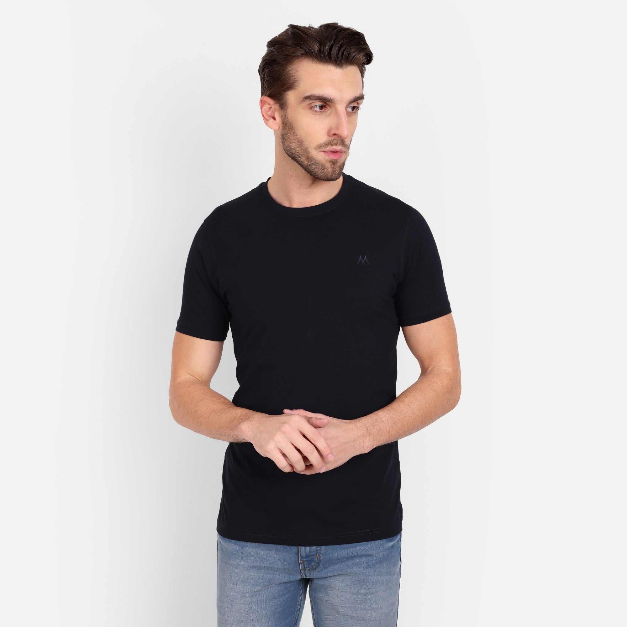 Men's Solid Dark Navy Blue Round Neck T-Shirt