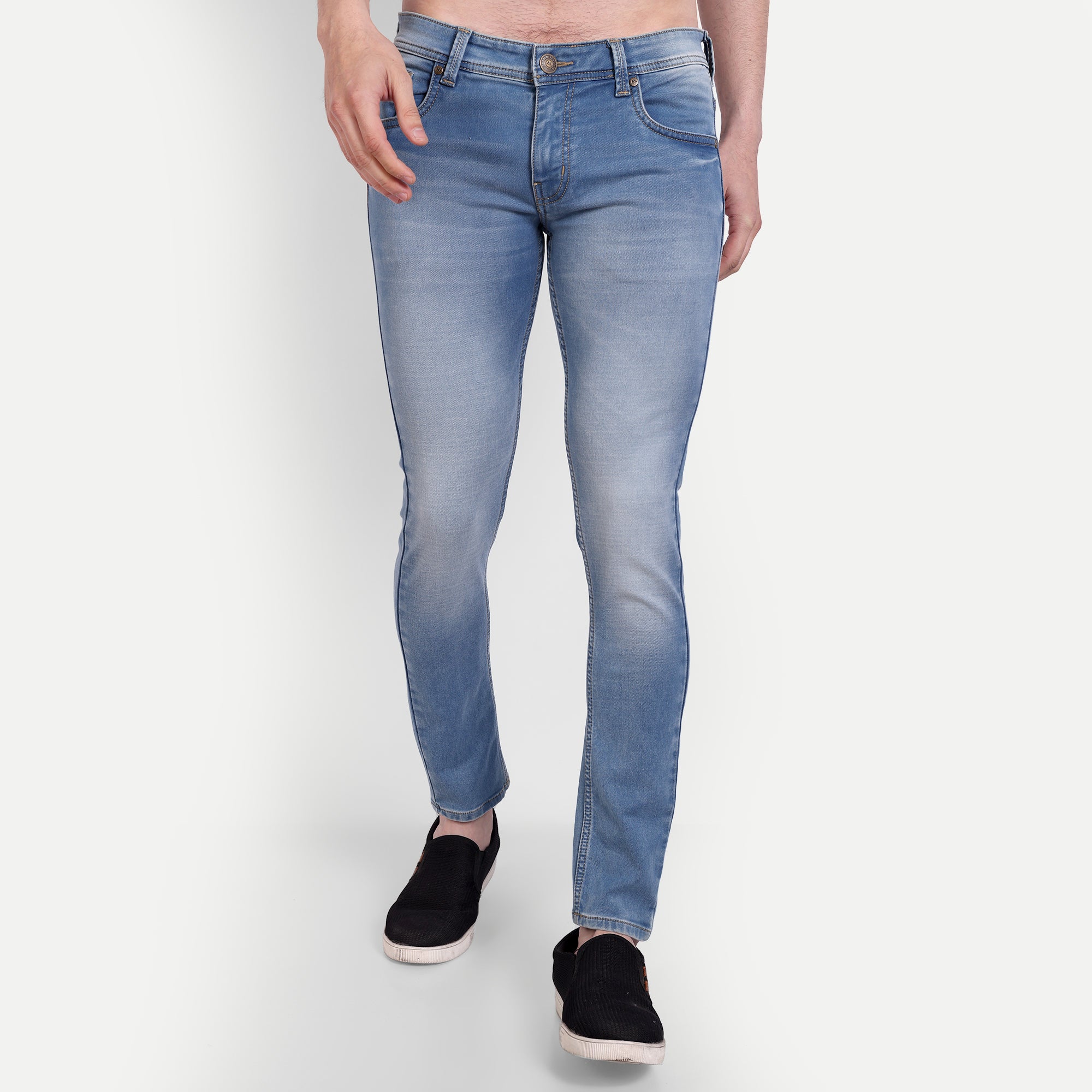 Men's Light Blue Skinny Fit Faded Denim Jeans