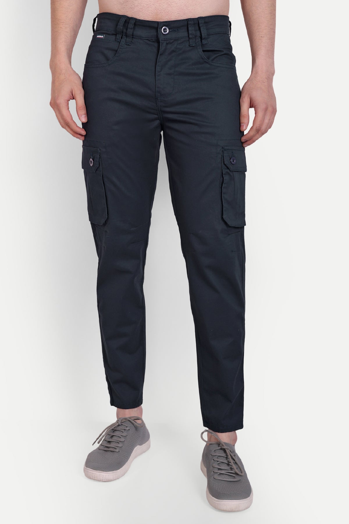 Men Slim Fit Navy Blue Cargos