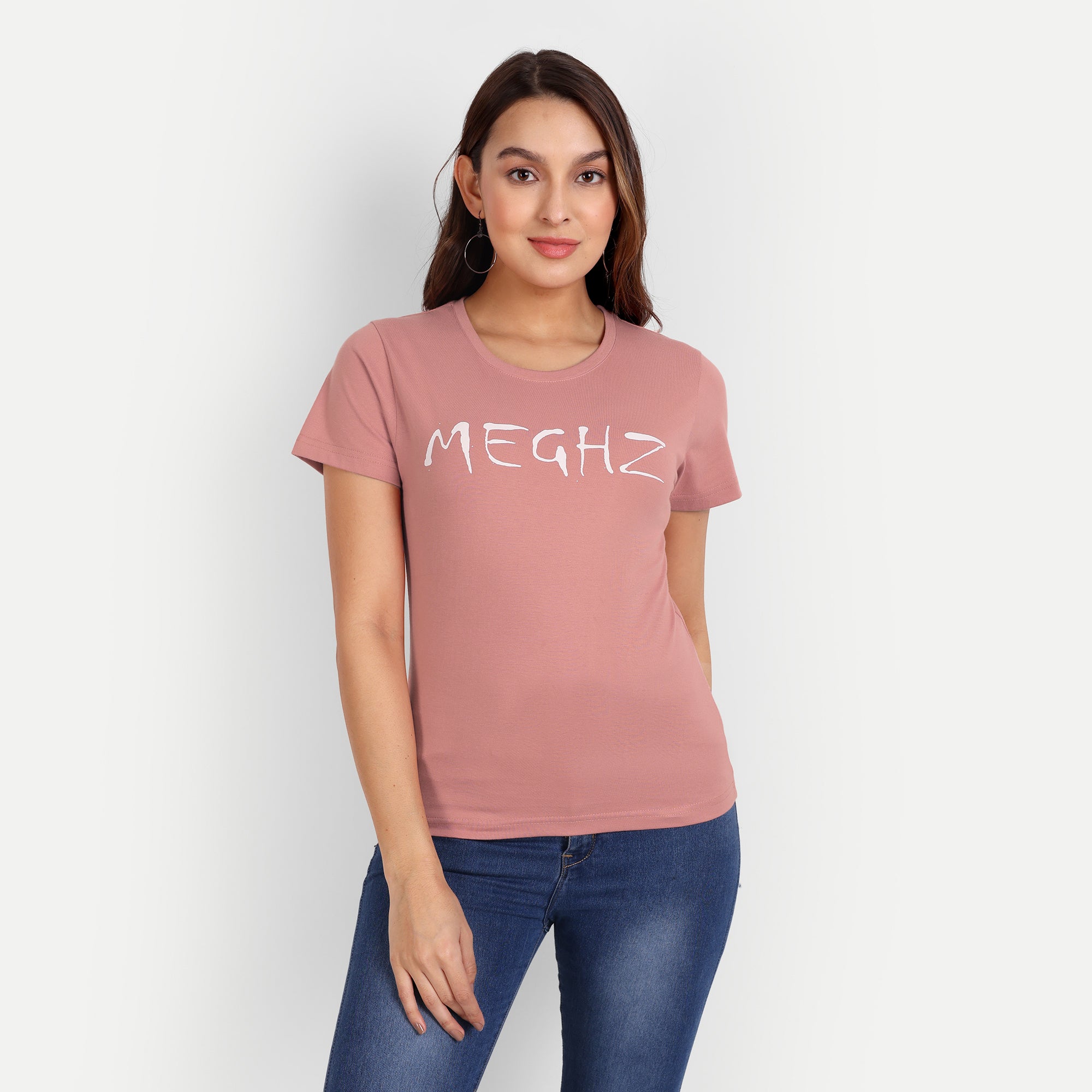 Women’s Salmon Pink Round Neck T-Shirt