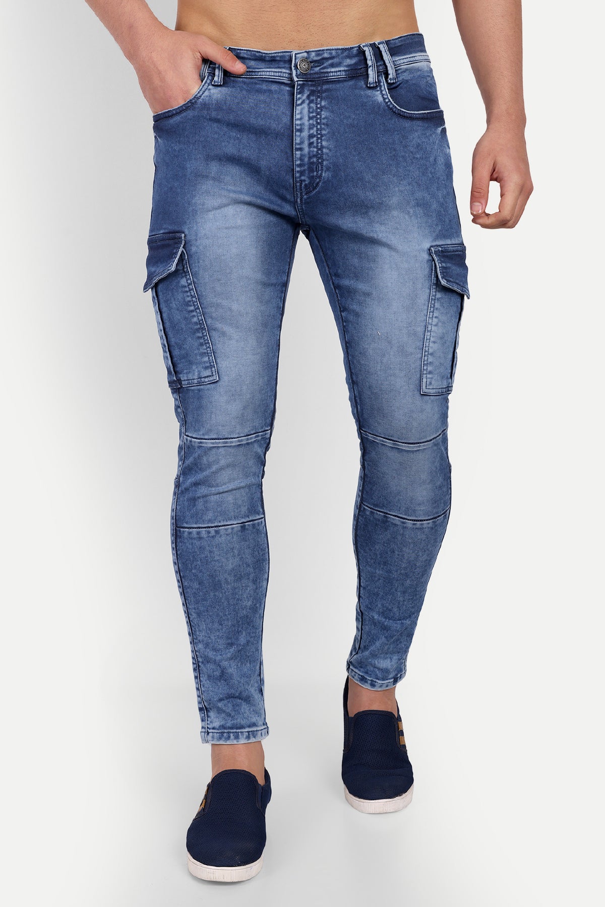 Men Mid Blue Side Pocket Jeans