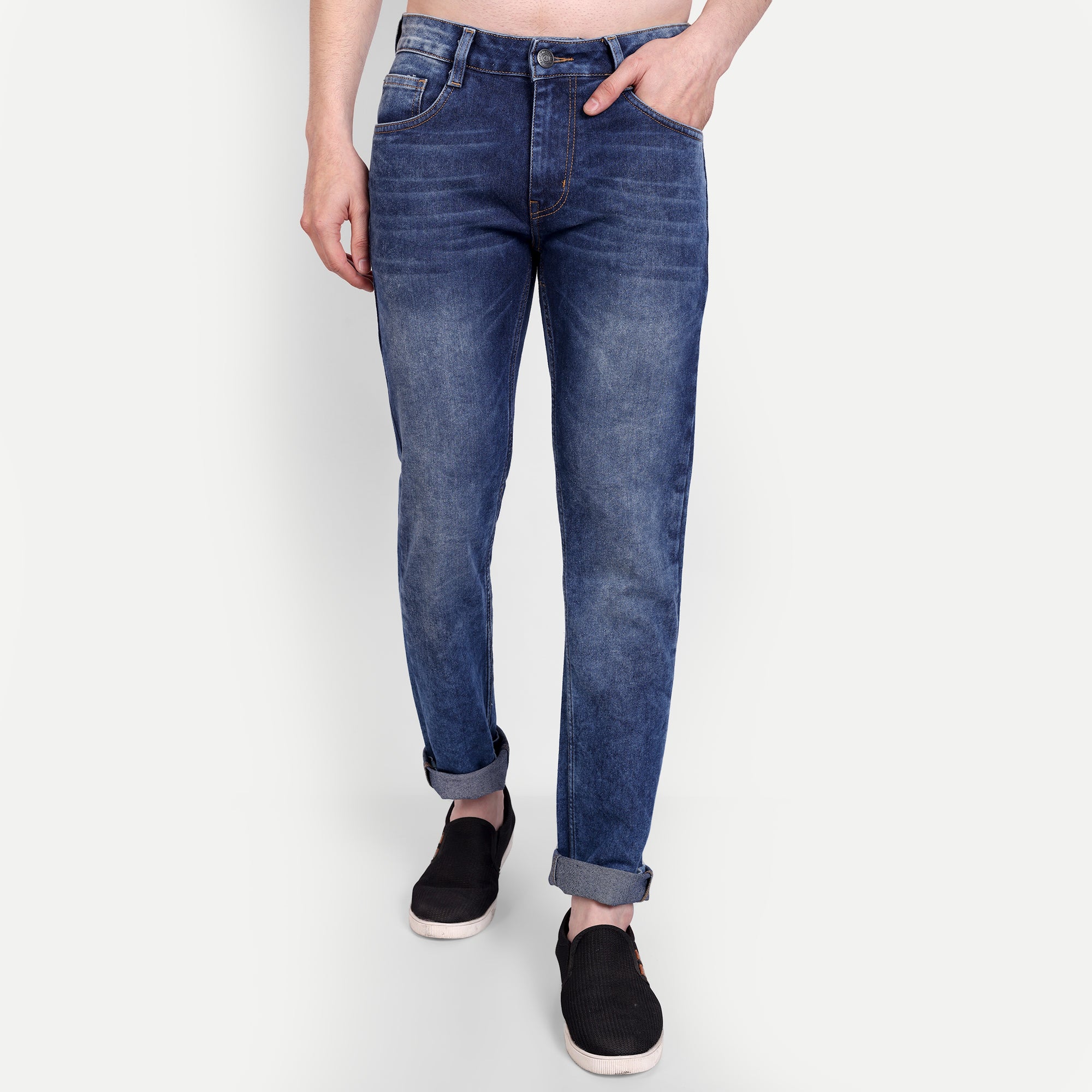 Mid-Wash Blue Slim Fit Casual Jeans
