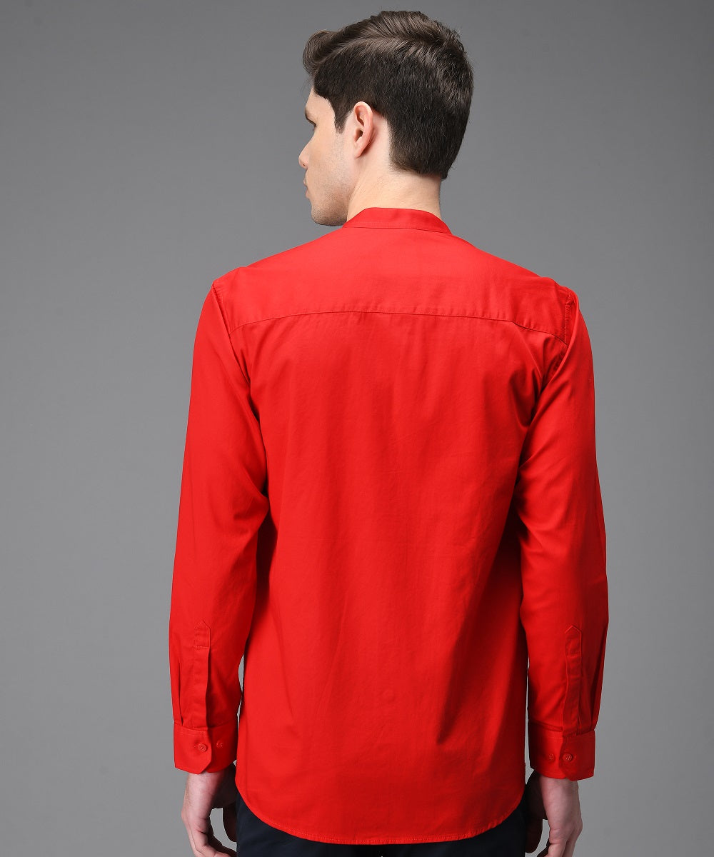 Men's Slim Fit Mandarin Collar Red Shirt