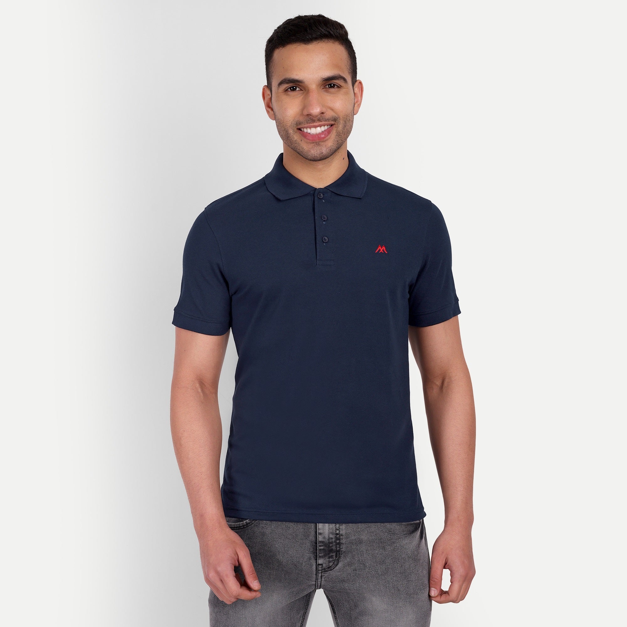 Men's Solid Navy Blue Polo Neck T-Shirt