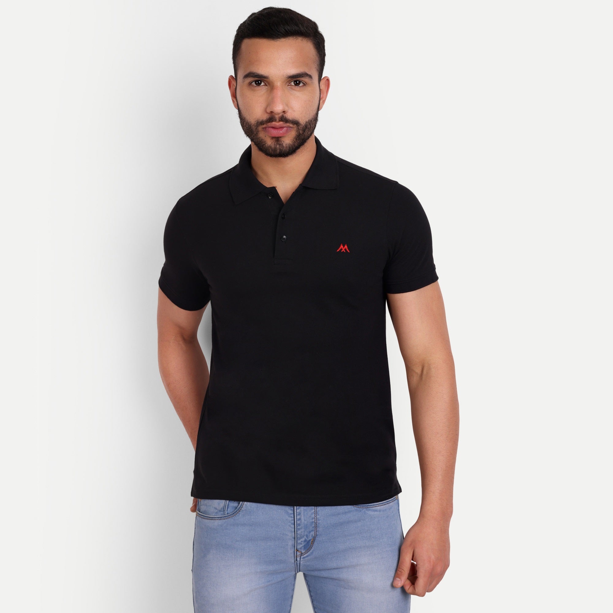 Men's Solid Black Polo Neck T-Shirt