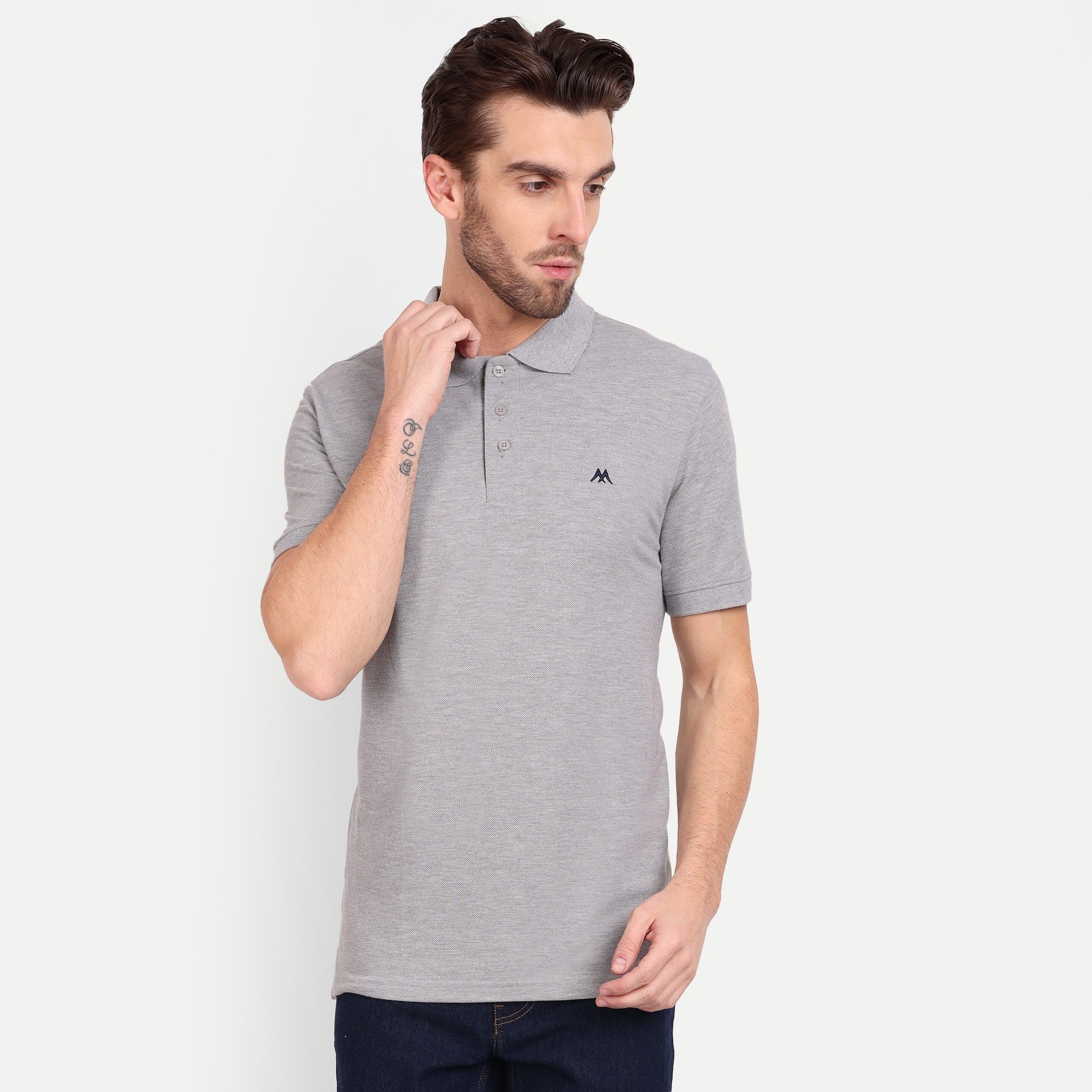Men's Solid Light Grey Polo Neck T-Shirt