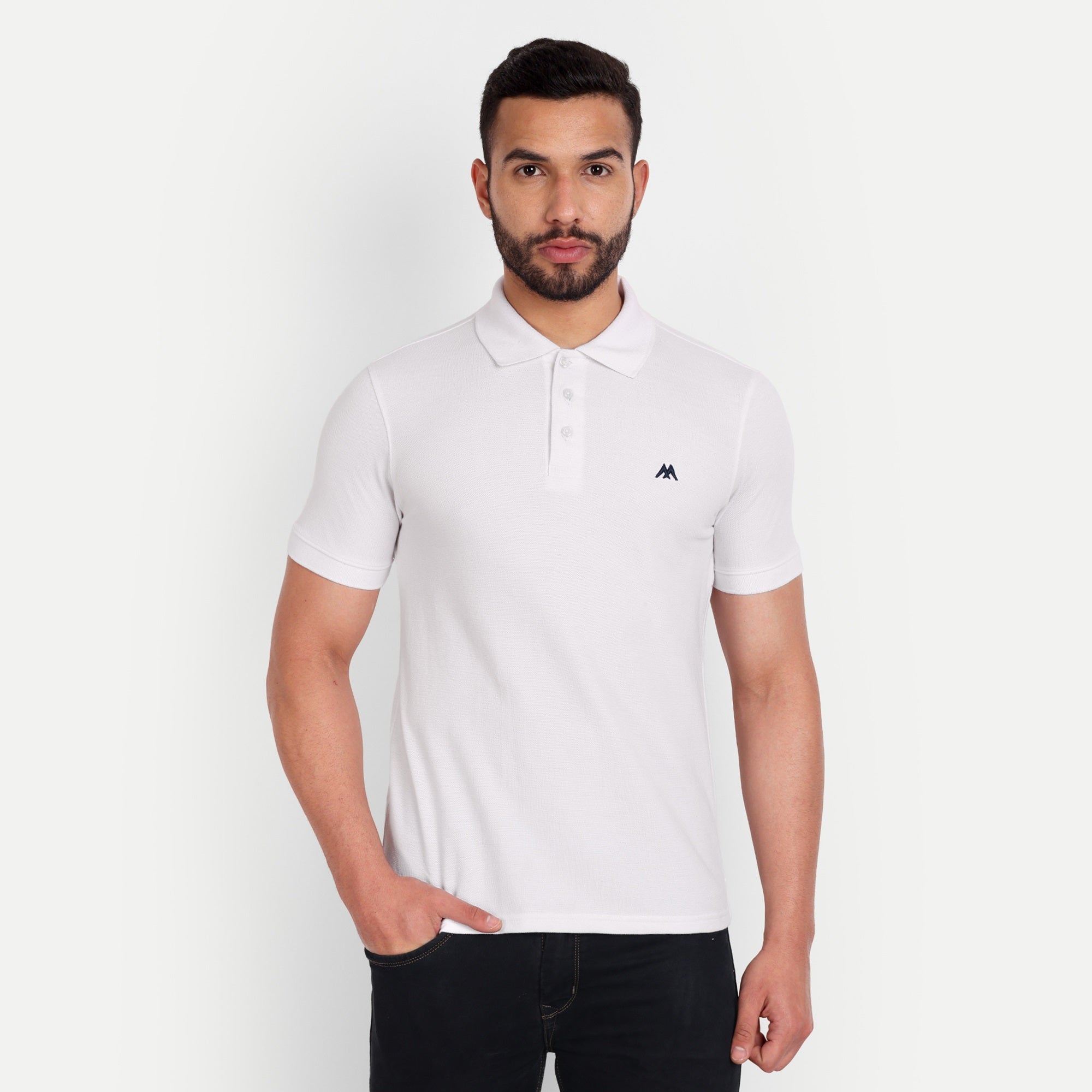 Men's Solid White Polo Neck T-Shirt