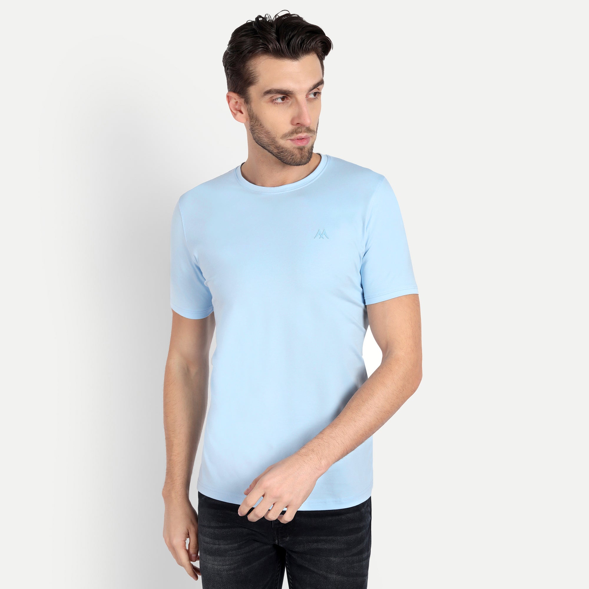 Men's Solid Sky Blue Round Neck T-Shirt