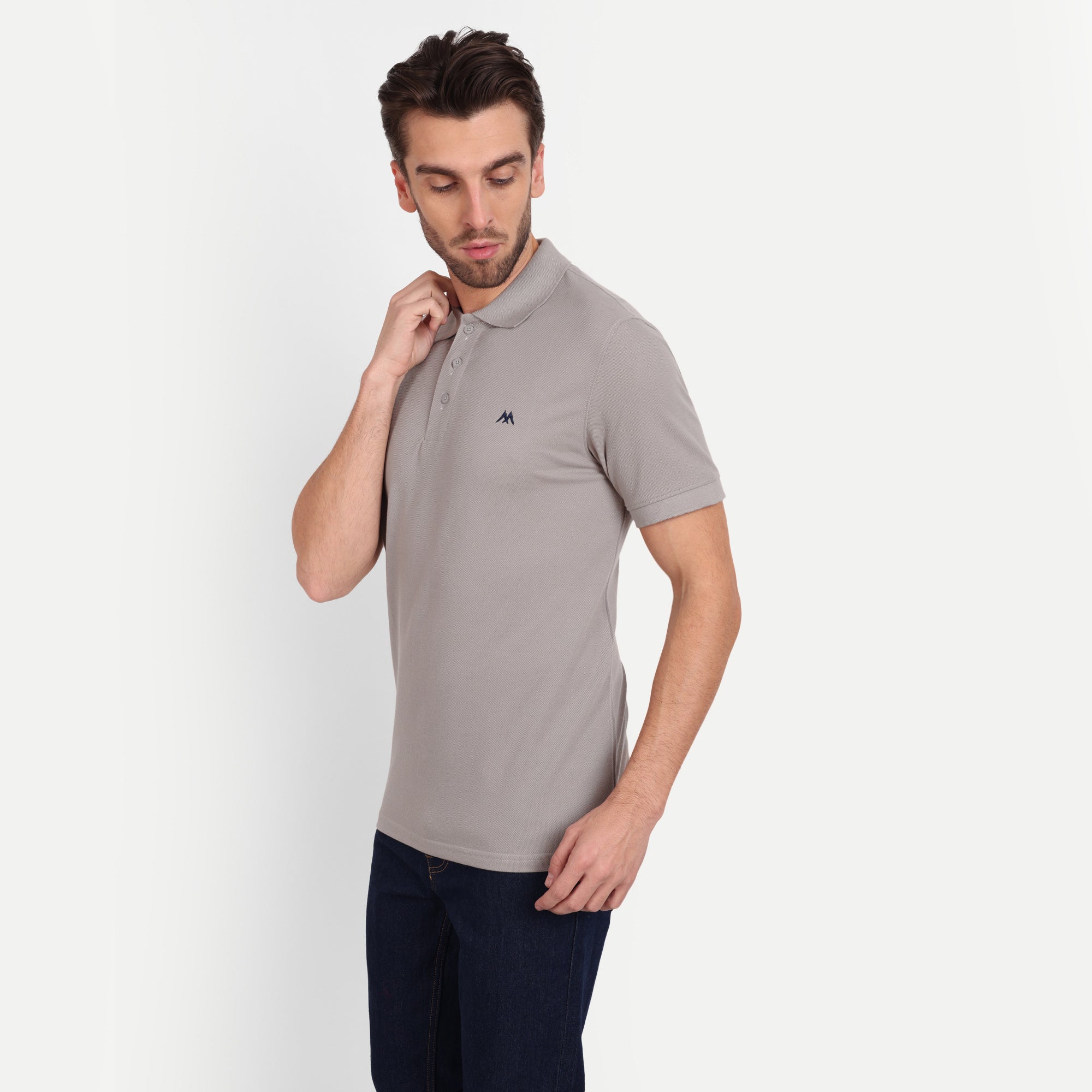 Men's Solid Grey Polo Neck T-Shirt