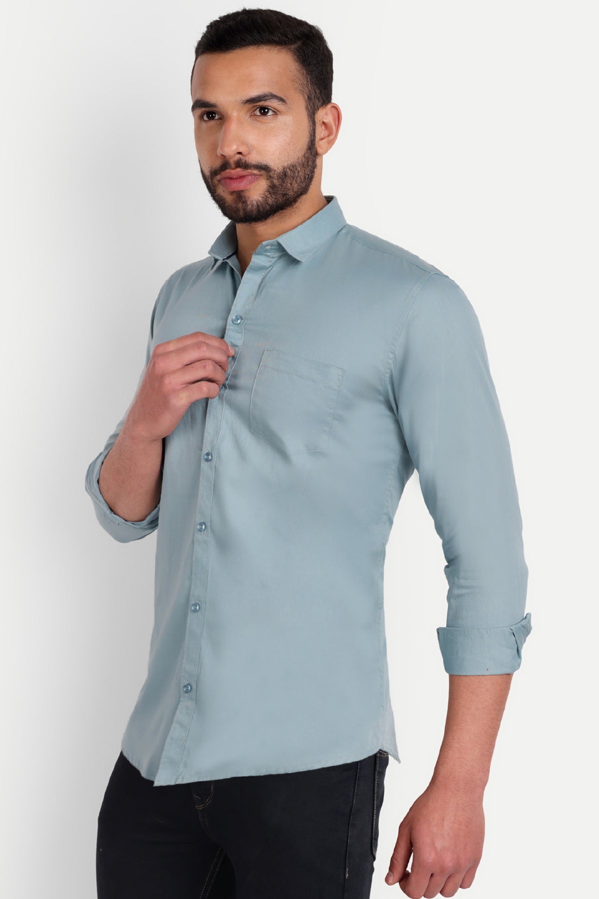 Men Slim Fit Light Teal Shirt