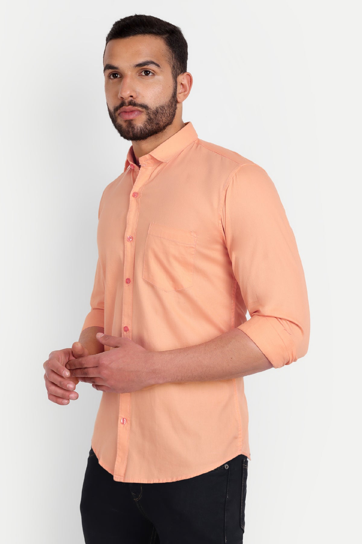 Men Slim Fit Sandy Brown Shirt