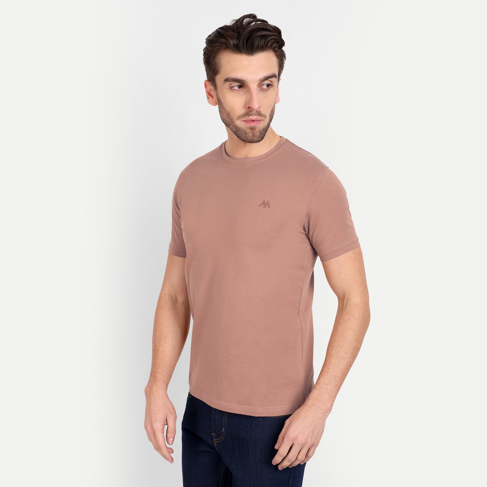 Men's Solid Brown Round Neck T-Shirt