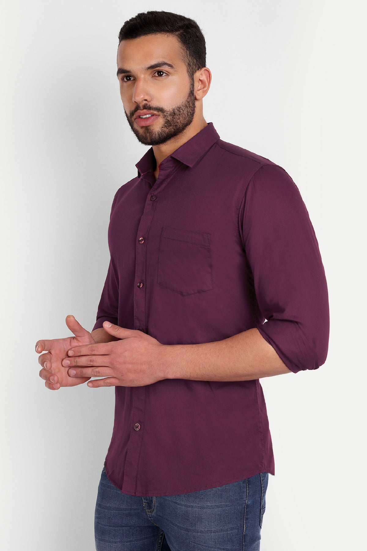 Men Slim Fit Wine Shirt