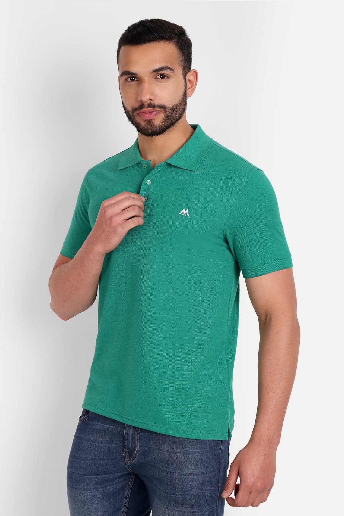Solid Men Polo Neck Mid Green T-Shirt