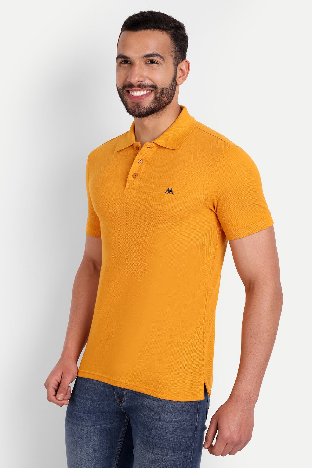 Solid Men Polo Neck Mustered T-Shirt