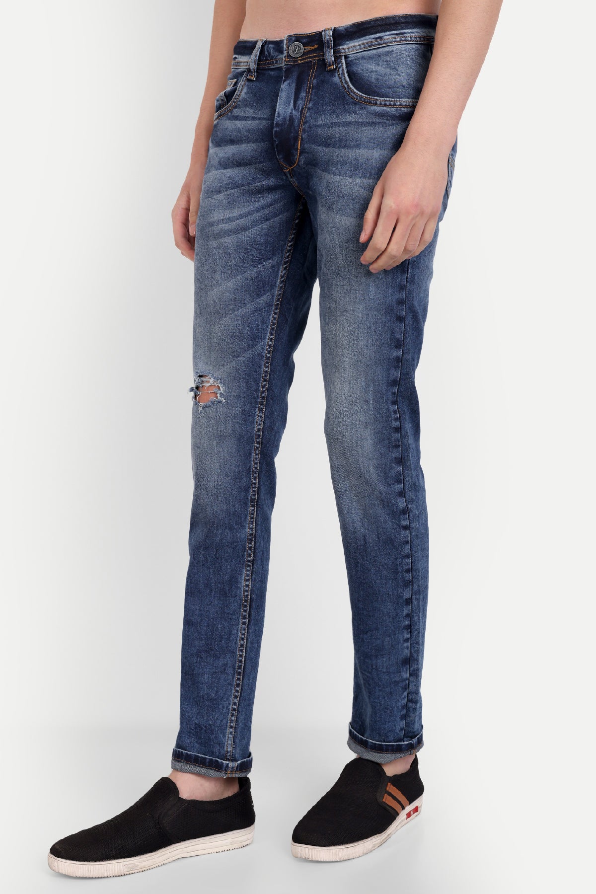 Men Mid Blue Distressed Slim Fit Jeans