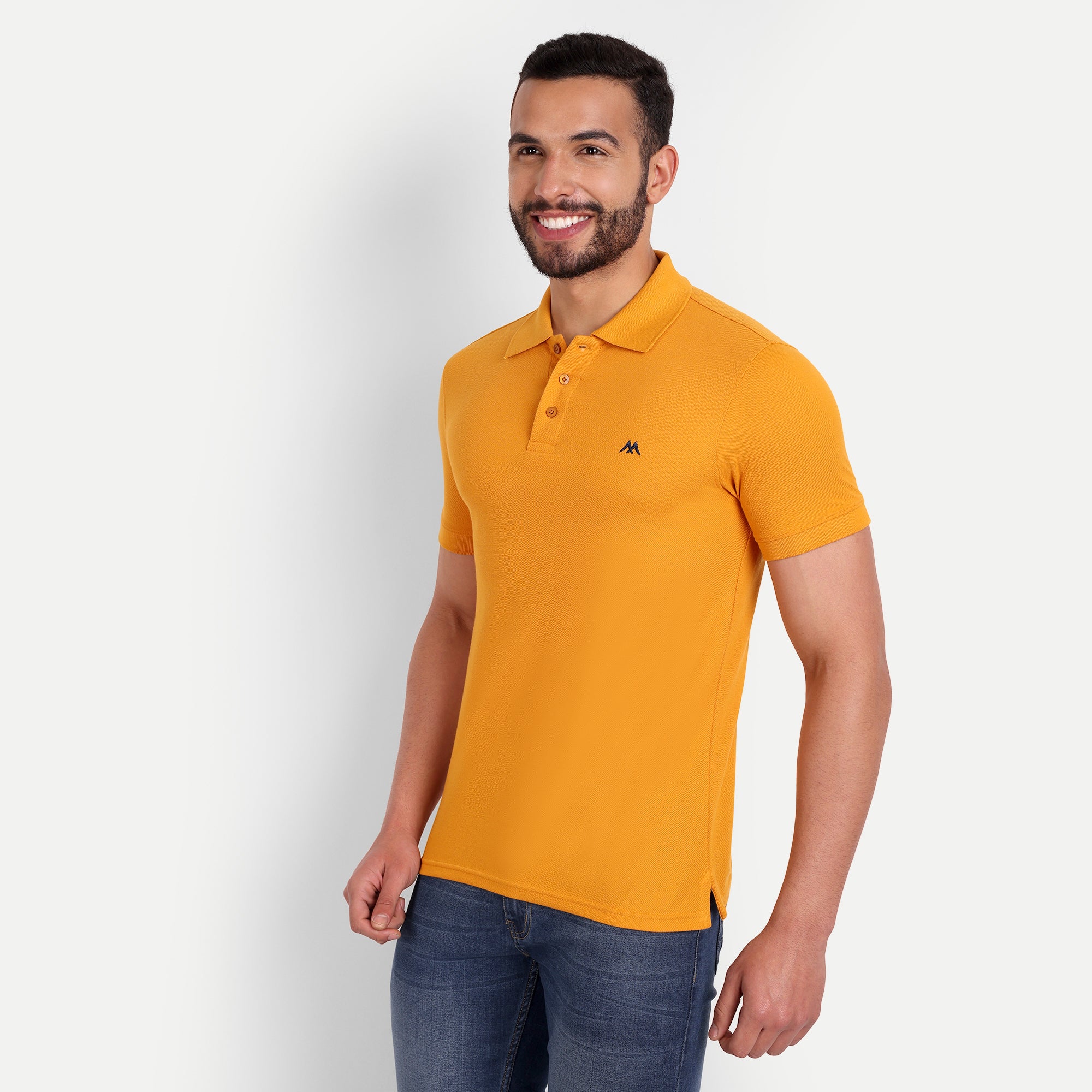 Men's Solid Mustard Yellow Polo Neck T-Shirt