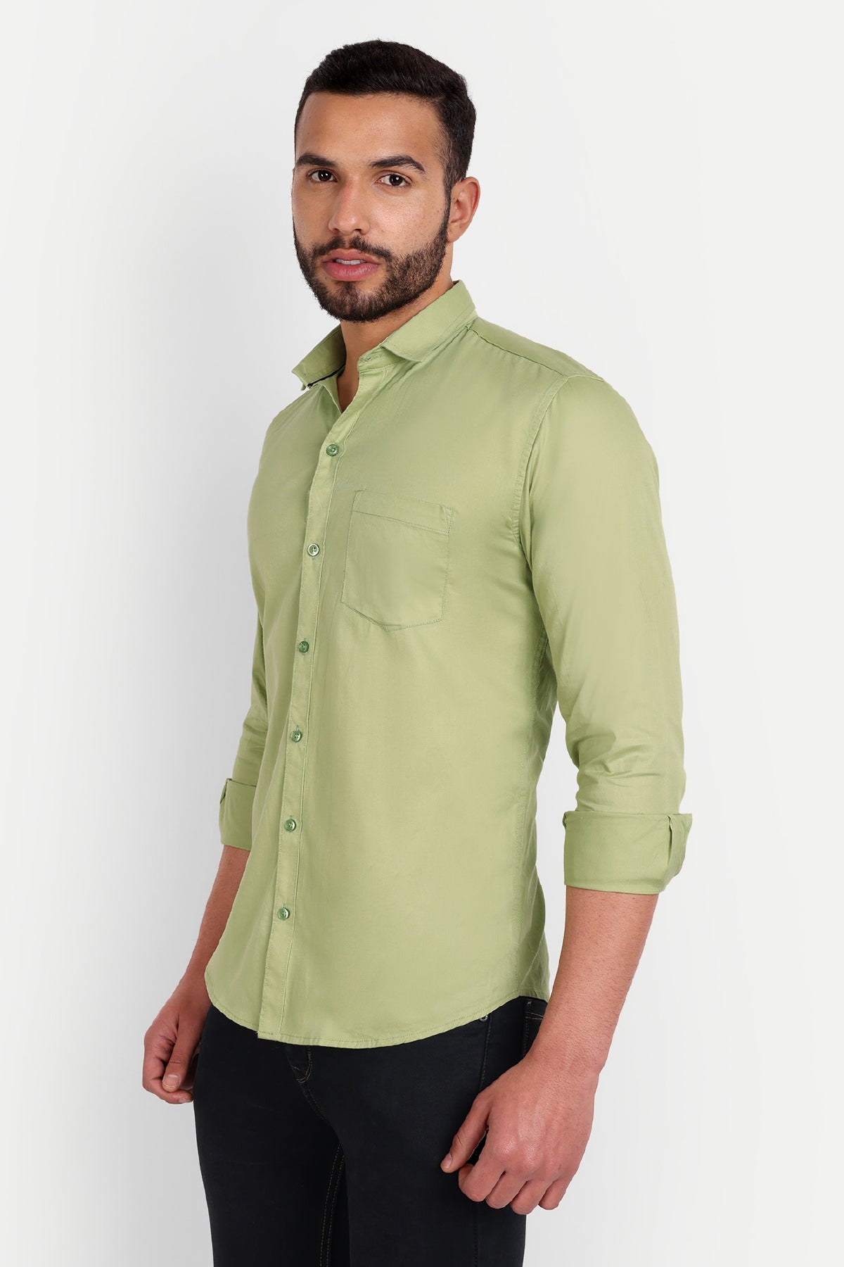 Men Slim Fit Lime Green Shirt