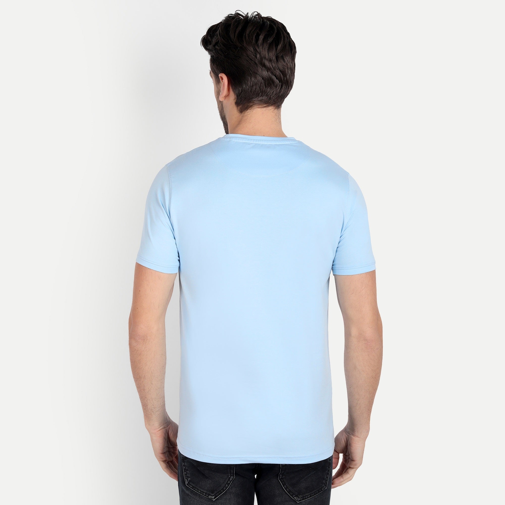 Men's Solid Sky Blue Round Neck T-Shirt