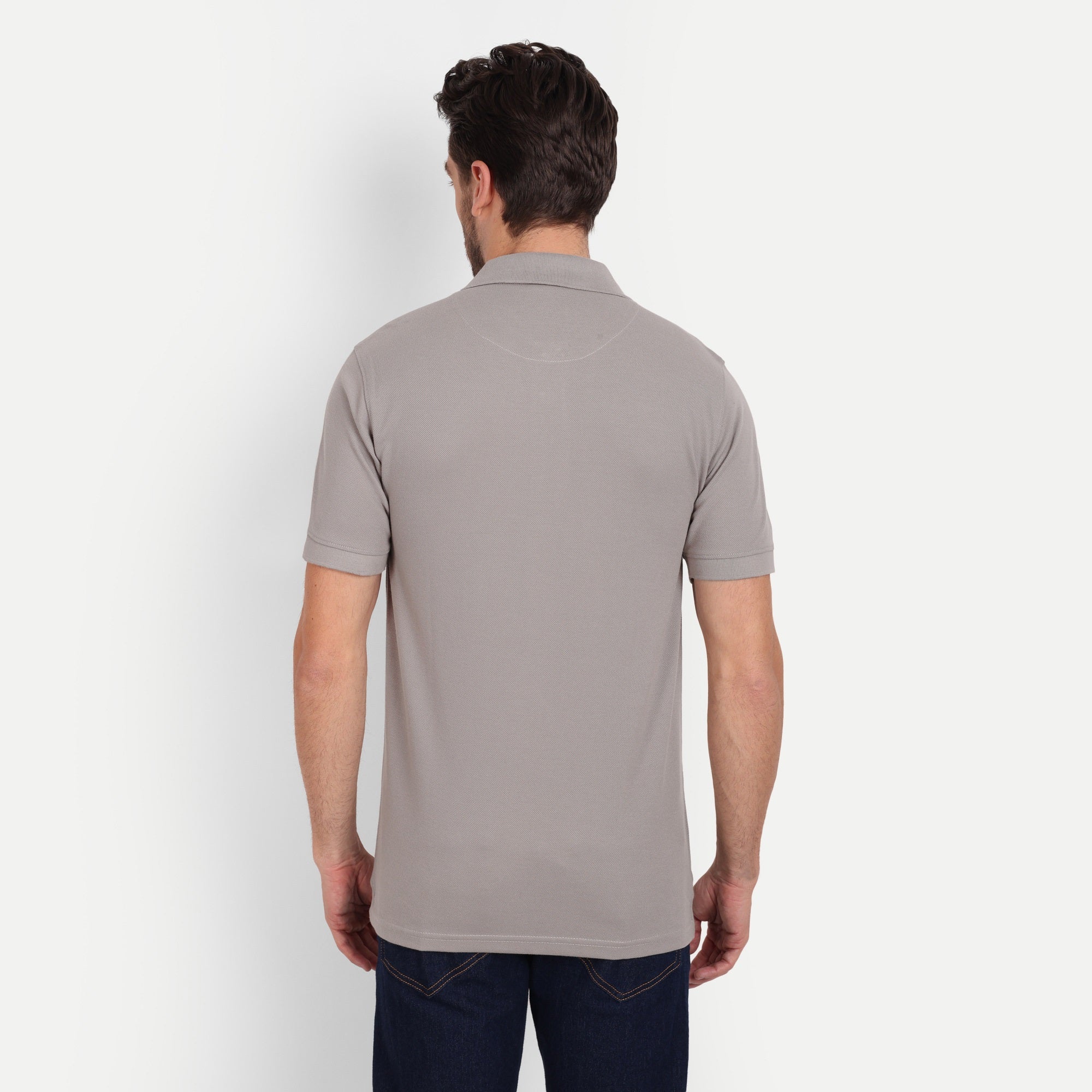 Men's Solid Grey Polo Neck T-Shirt