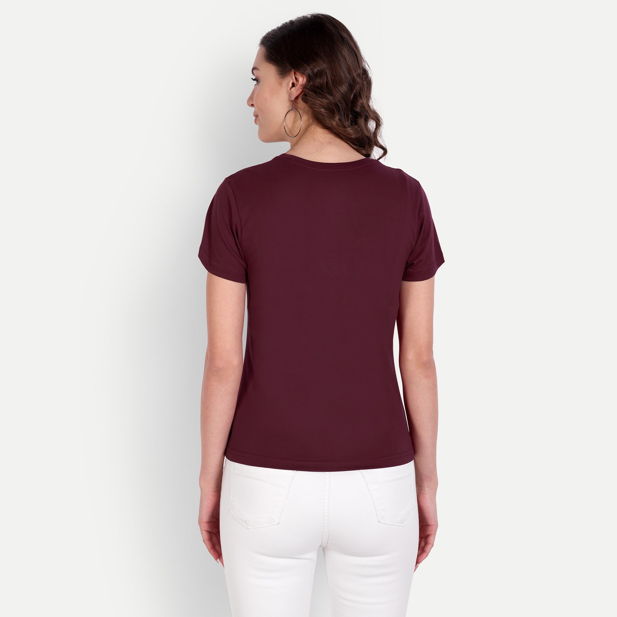 Women’s Maroon Round Neck T-Shirt
