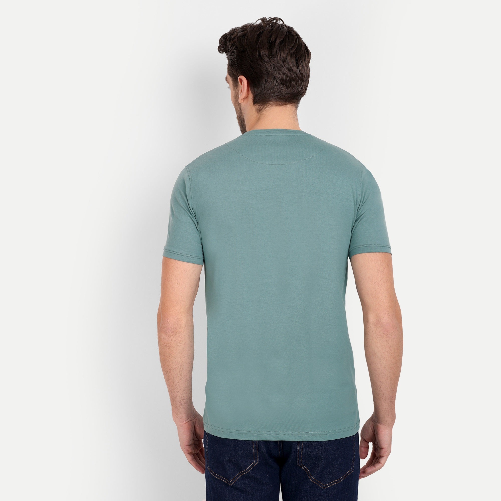 Men's Solid Dusty Green Round Neck T-Shirt