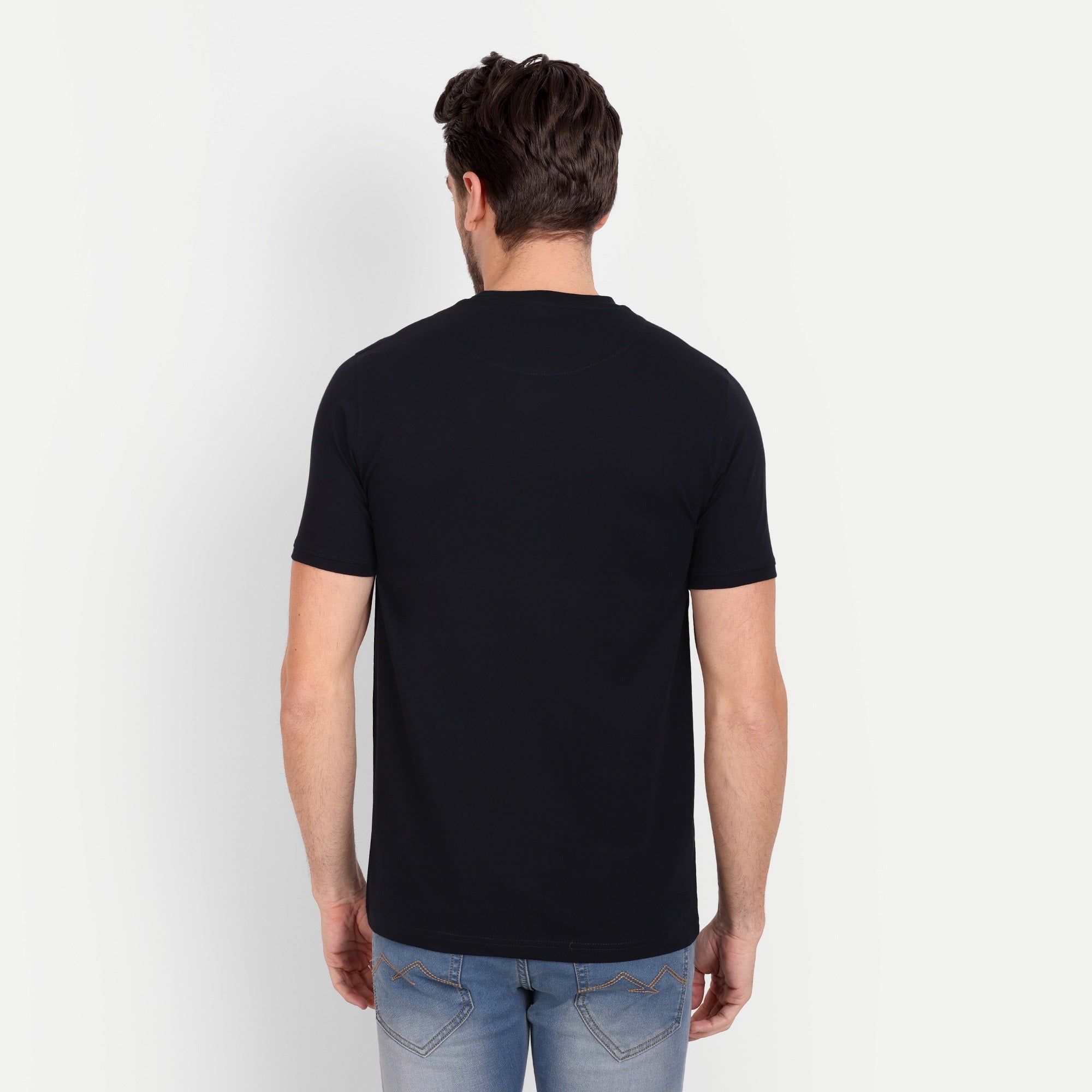 Men's Solid Dark Navy Blue Round Neck T-Shirt