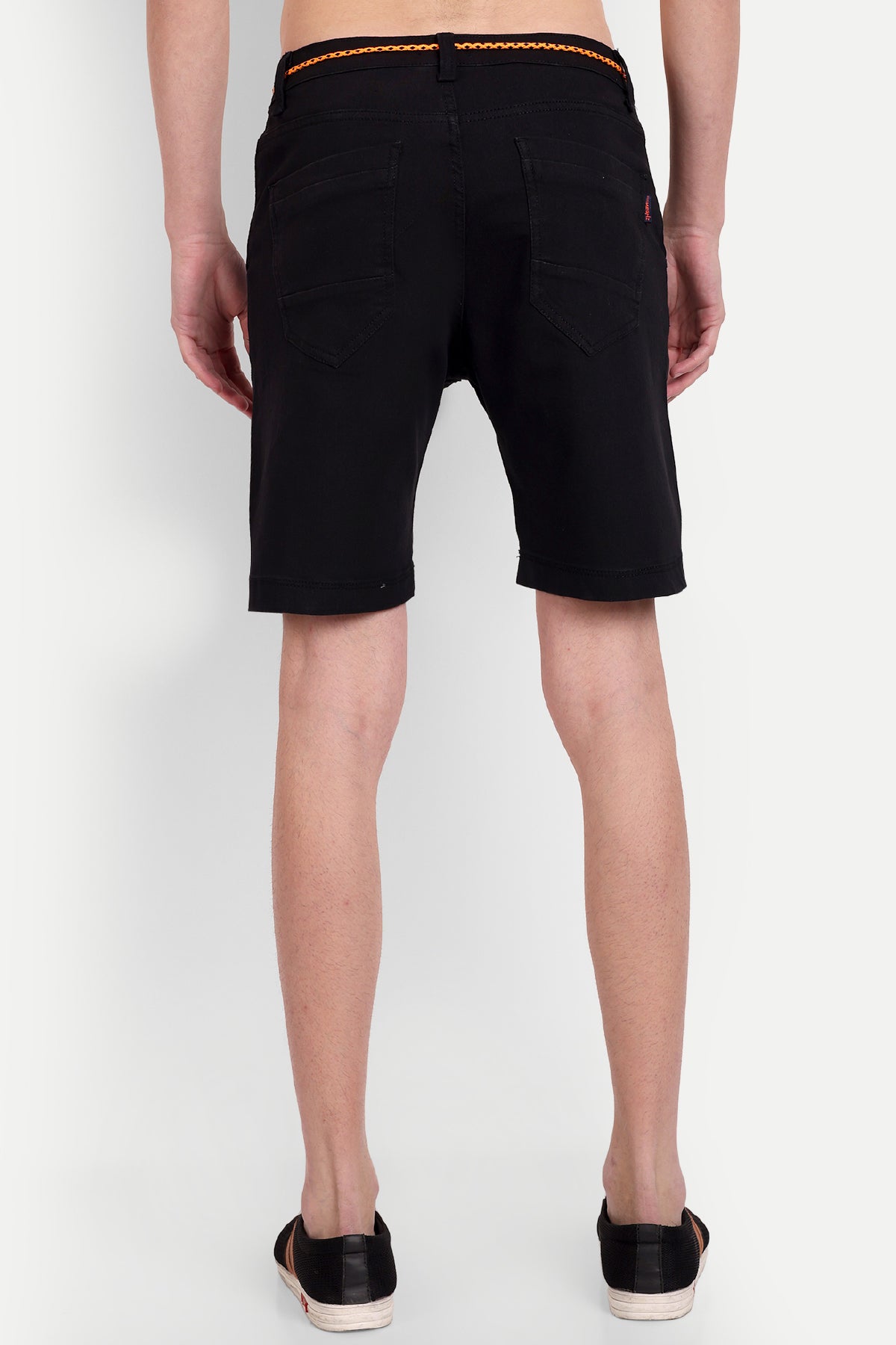 Men Black Denim Drawcord Shorts