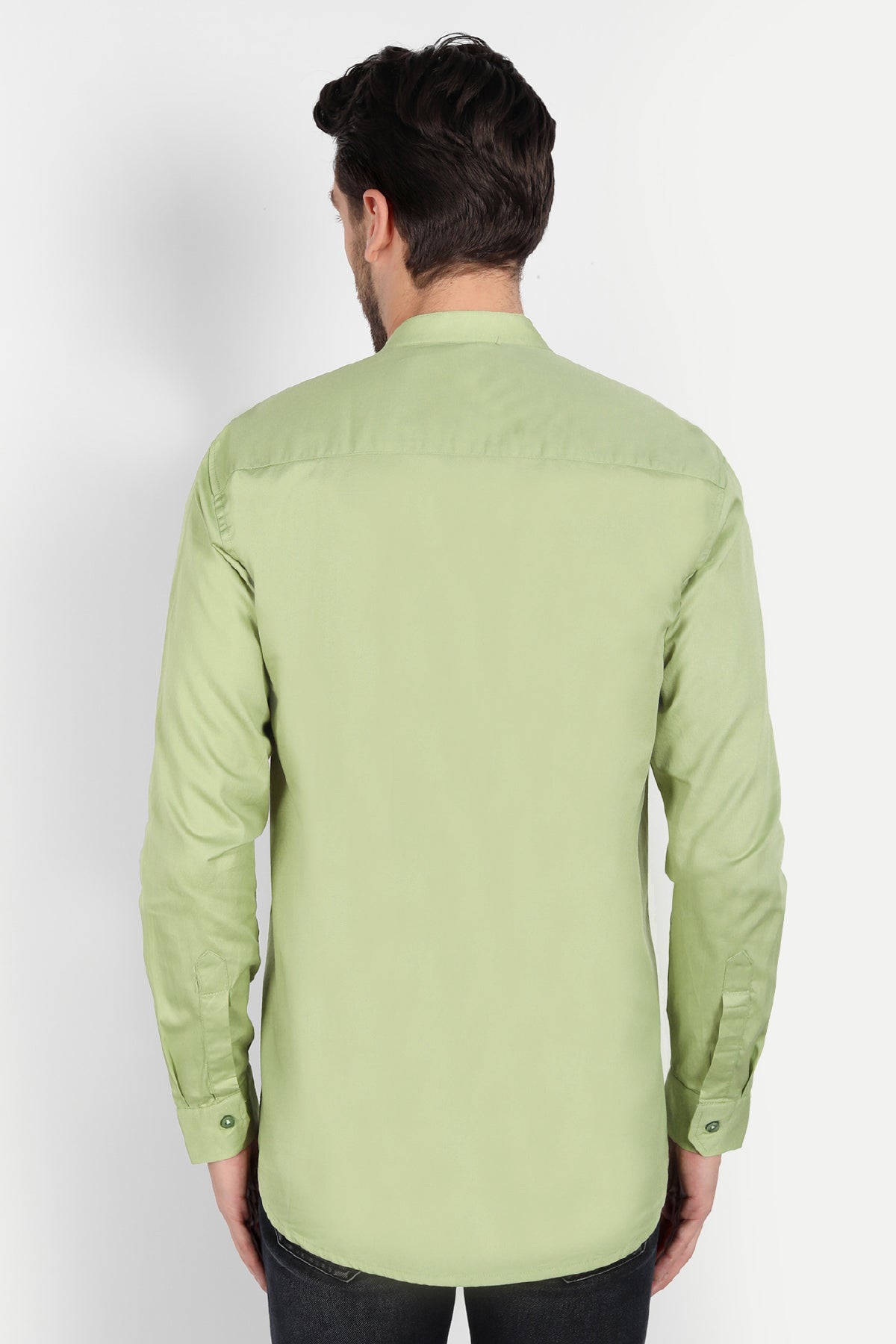 Men Slim Fit Mandarin Collar Lime Green Shirt