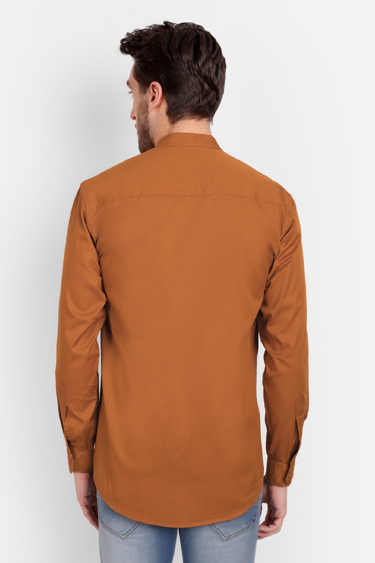 Men Slim Fit Mandarin Collar Copper Shirt