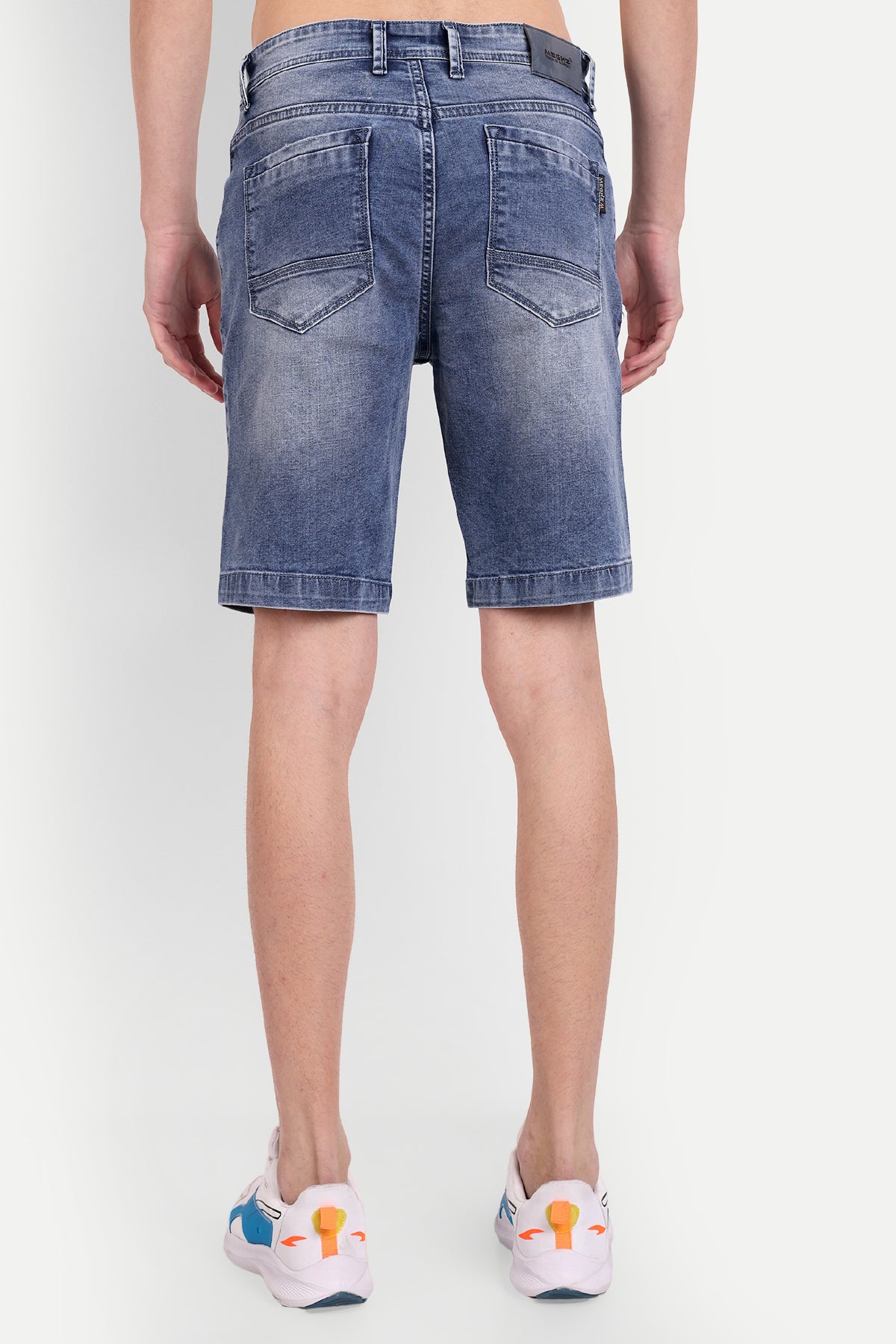Men Distressed Solid Printed Blue Denim Shorts