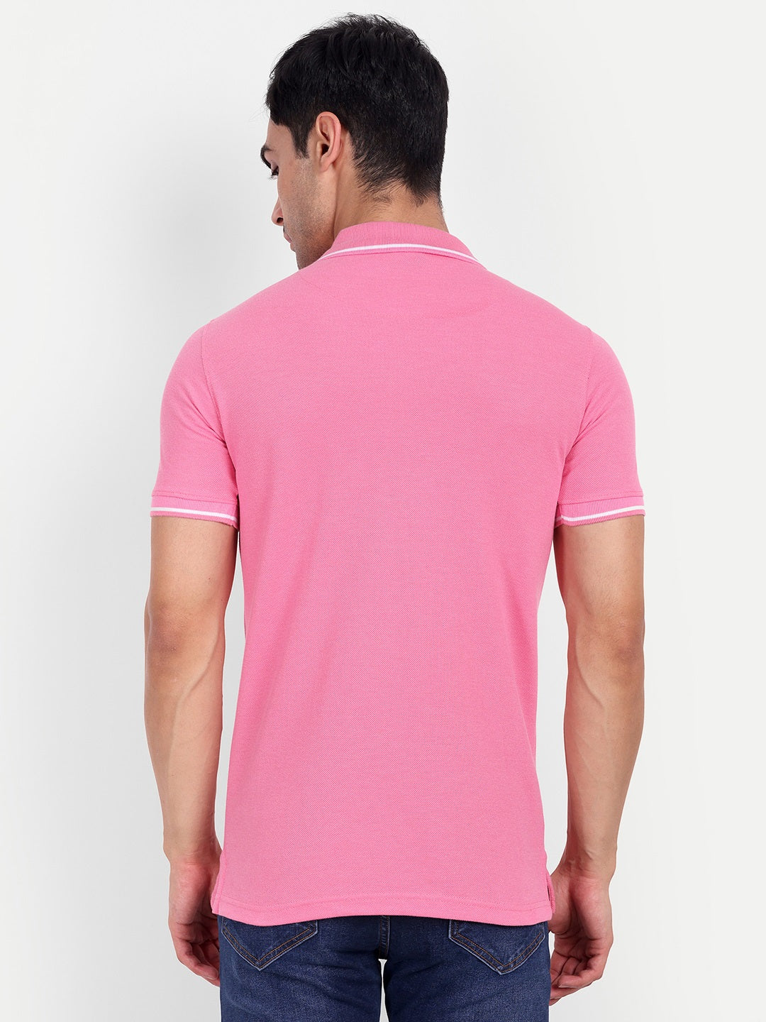 Men's Solid Pink Polo Neck T-Shirt