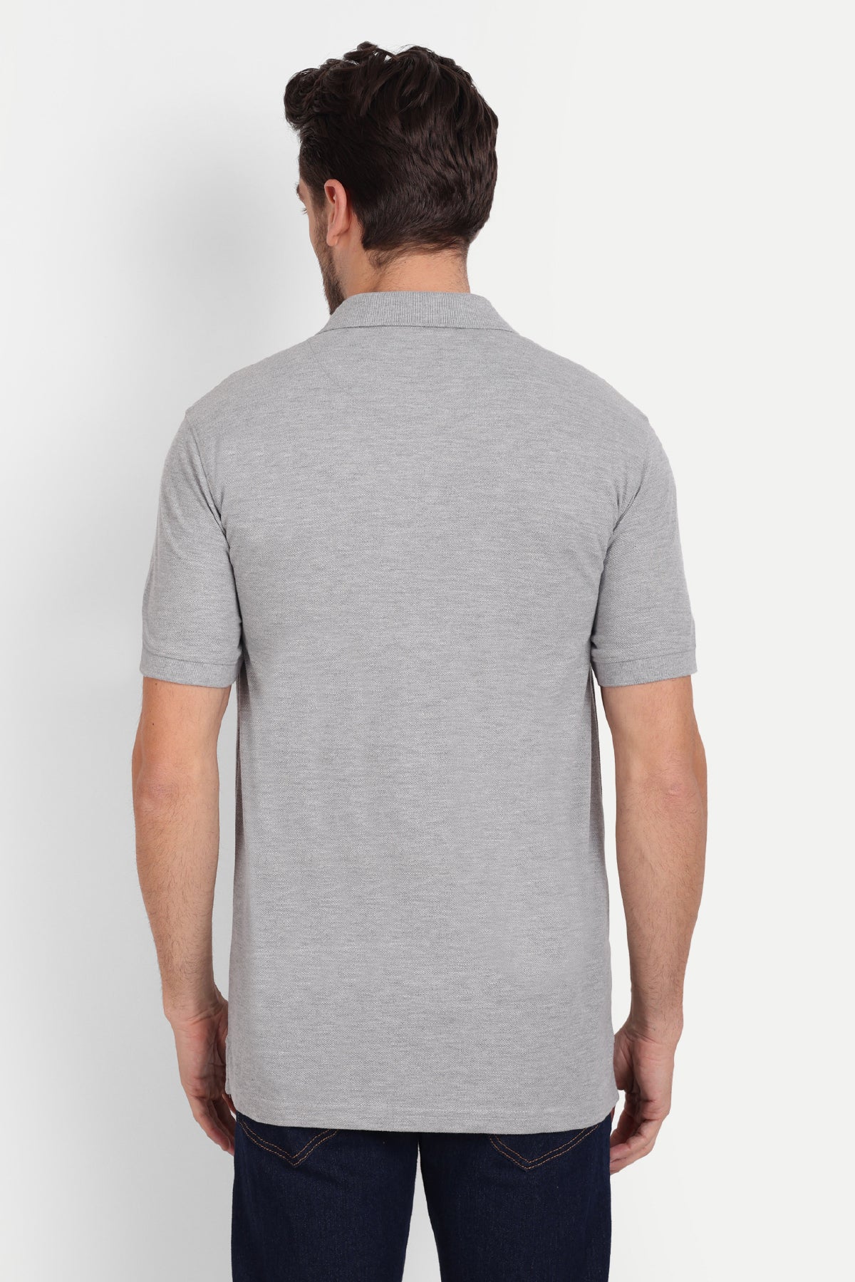 Solid Men Polo Neck Light Grey T-Shirt