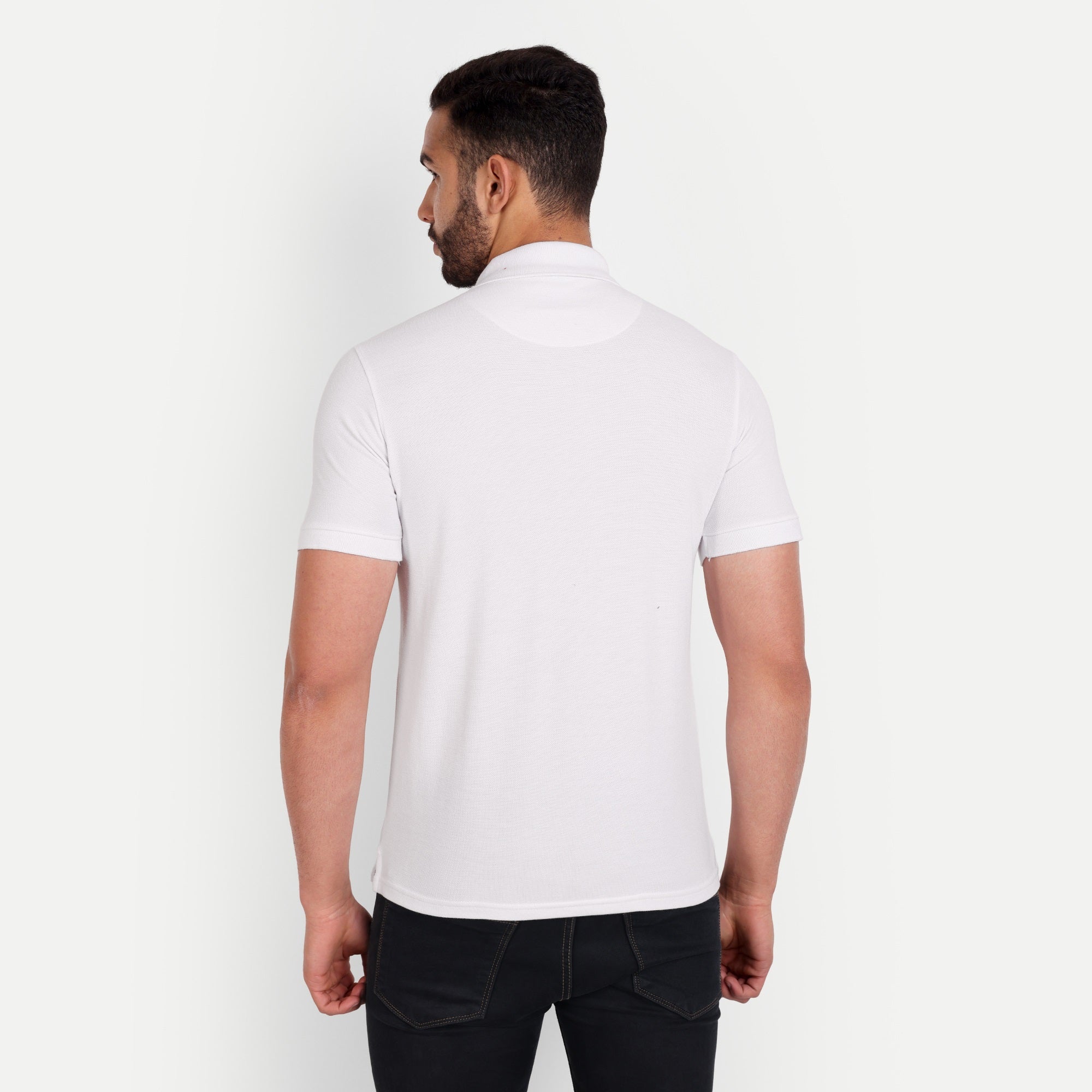 Men's Solid White Polo Neck T-Shirt