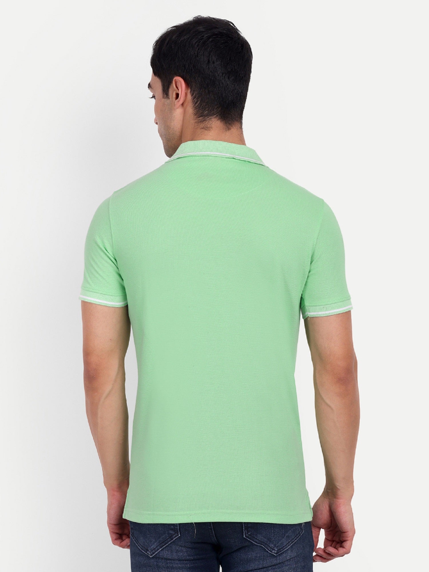 Men's Solid Light Green Polo Neck T-Shirt