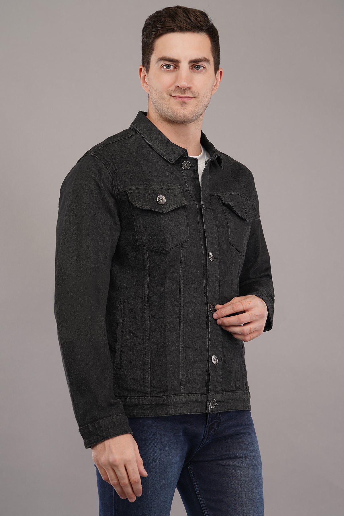 MEN GREY DENIM BIKER Jacket