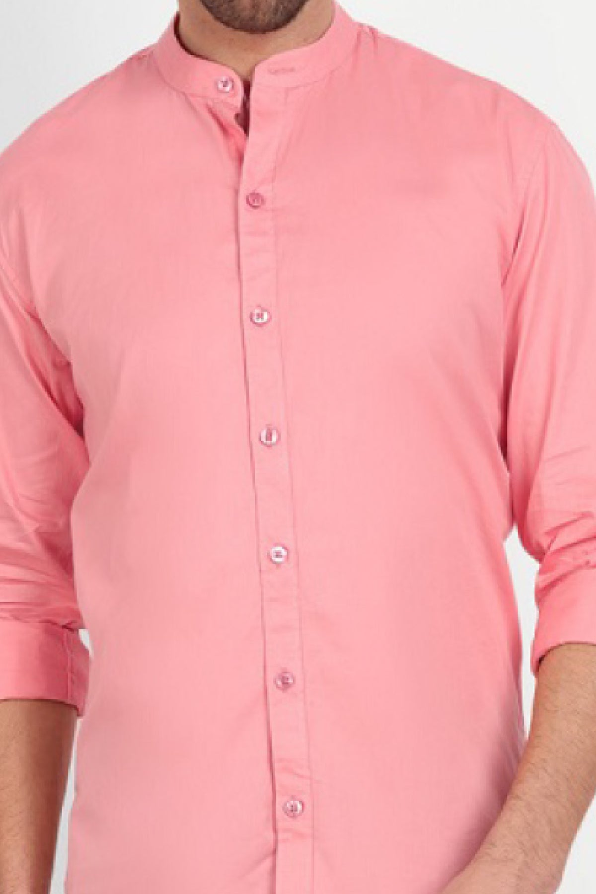 Men Slim Fit Mandarin Collar Dusty Pink Shirt