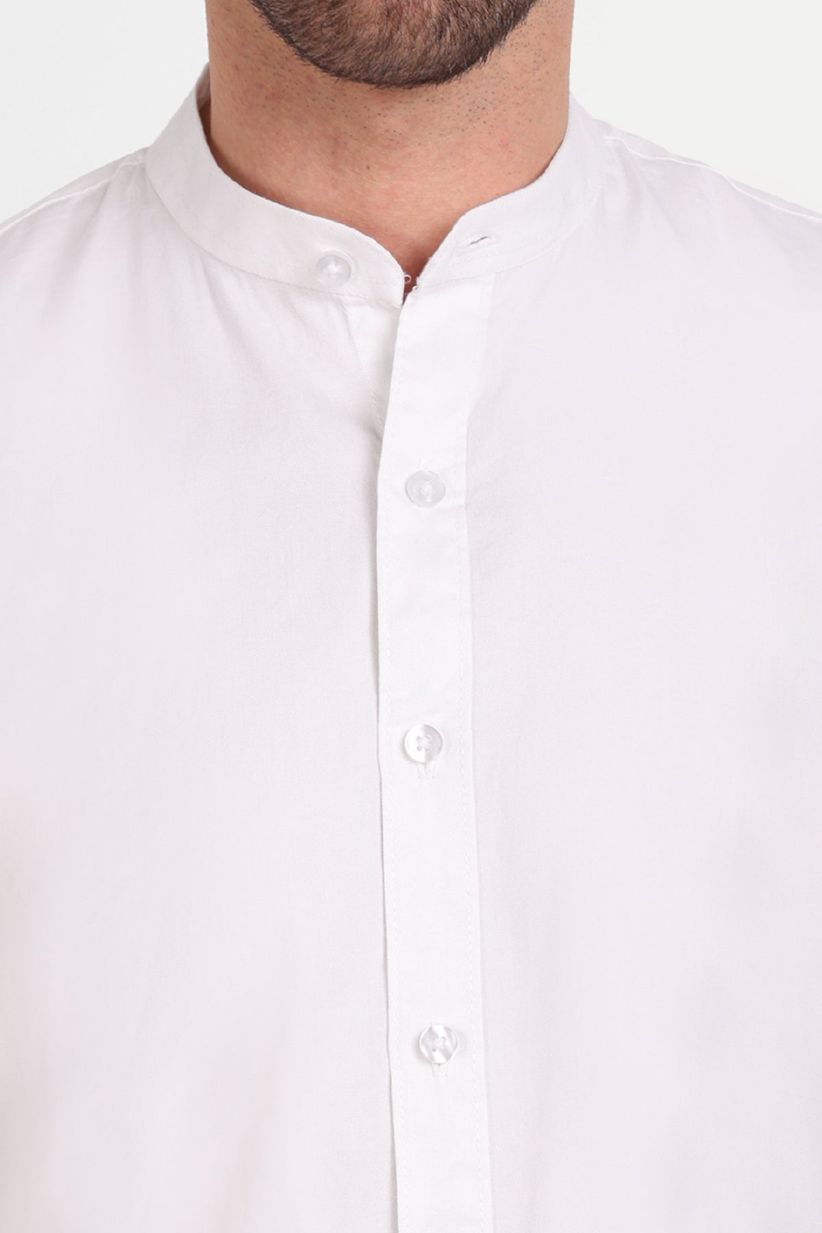 Men Slim Fit Mandarin Collar White Shirt
